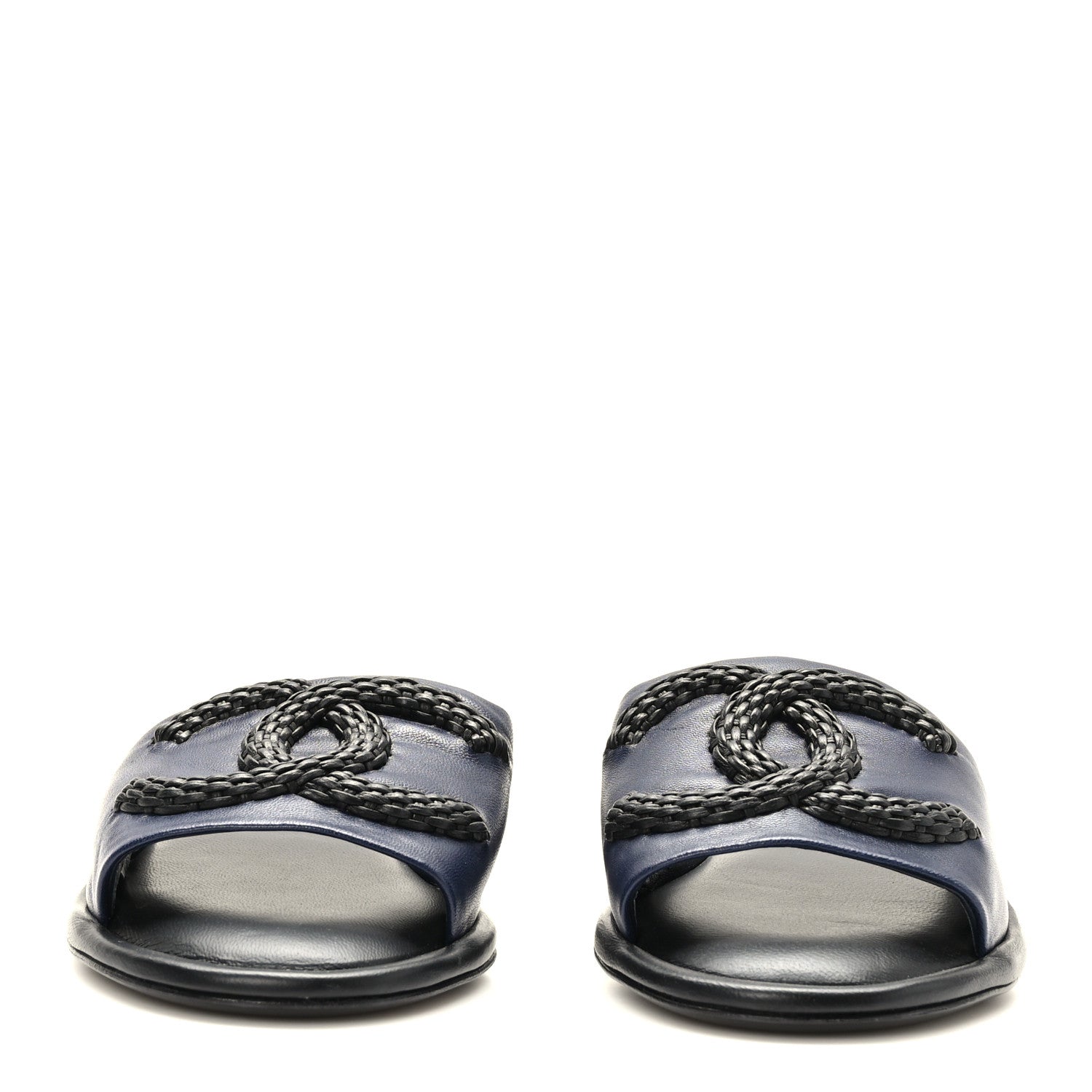 Chanel Lambskin CC Braided Mules 36 Navy Blue Black 2 of 9