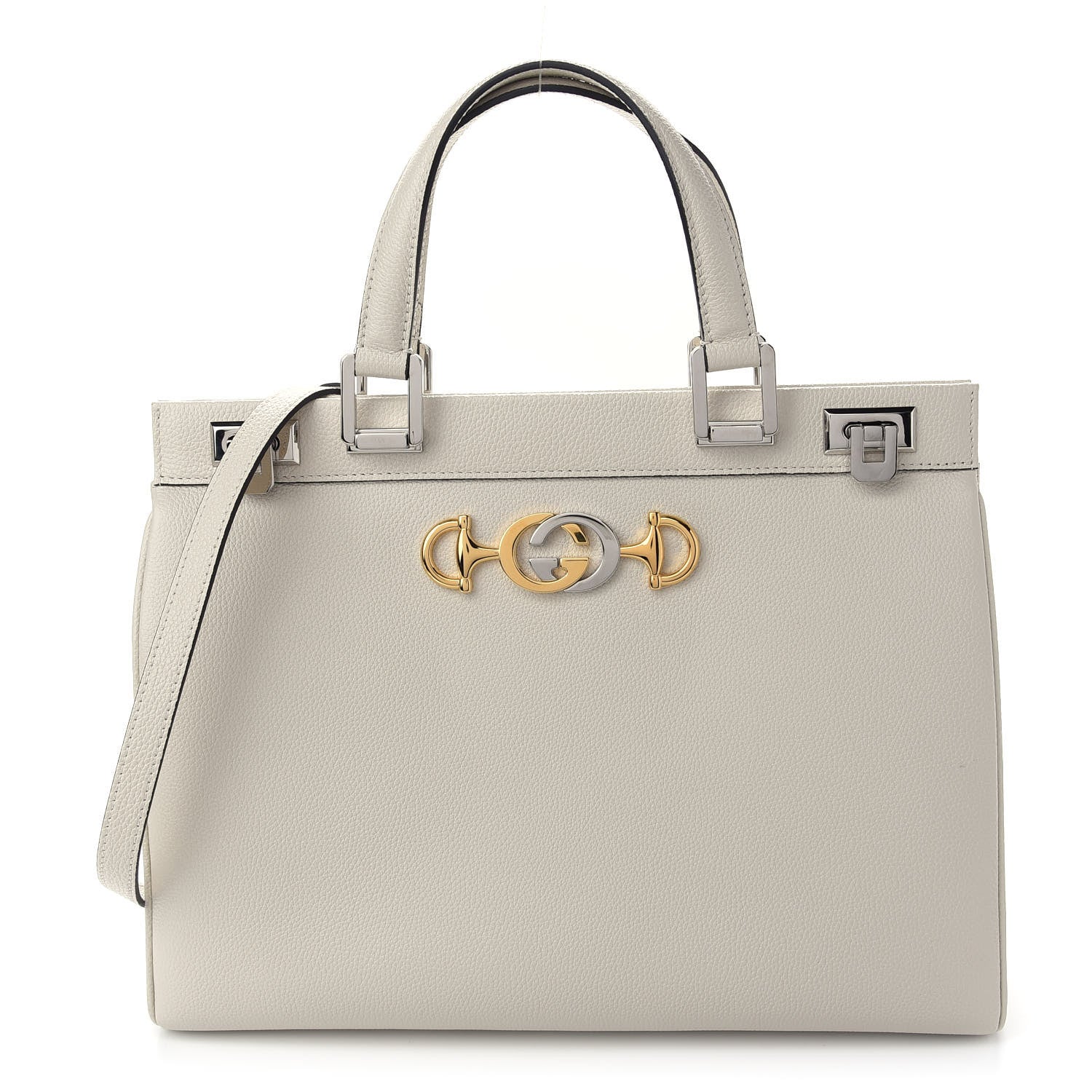 Gucci Grainy Calfskin Medium Zumi Top Handle Bag Mystic White