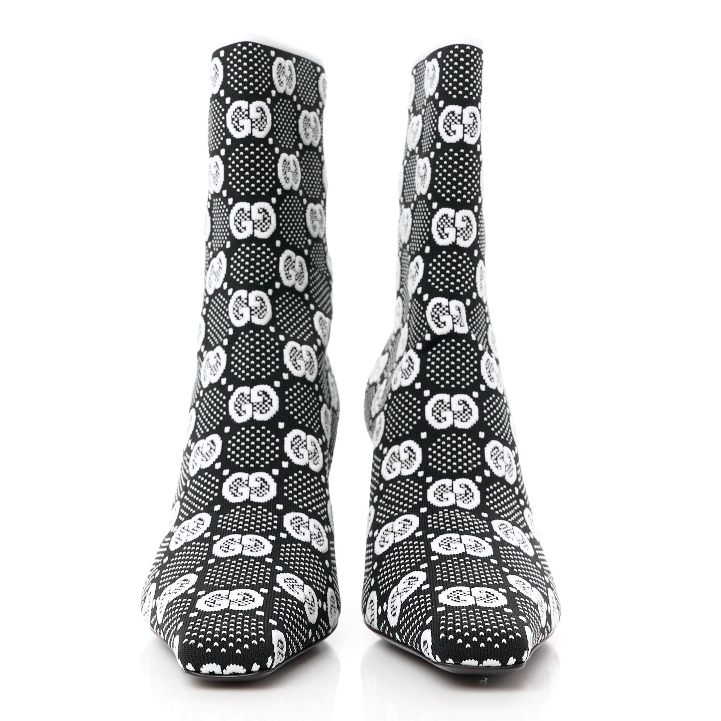 Technical Jersey Knit GG Monogram Square G 75mm Ankle Boots 38.5 Black Great White