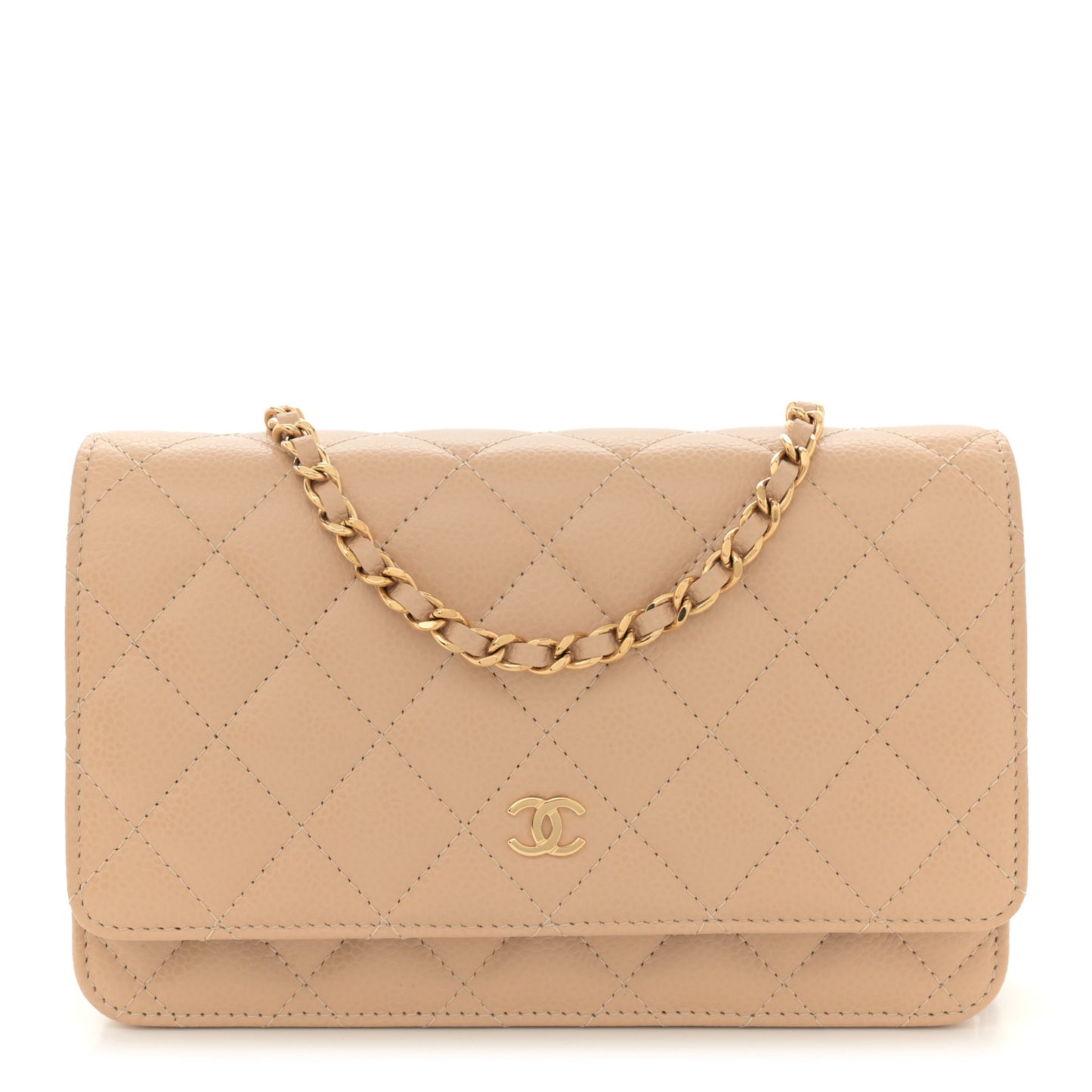 Caviar Quilted Wallet on Chain WOC Beige