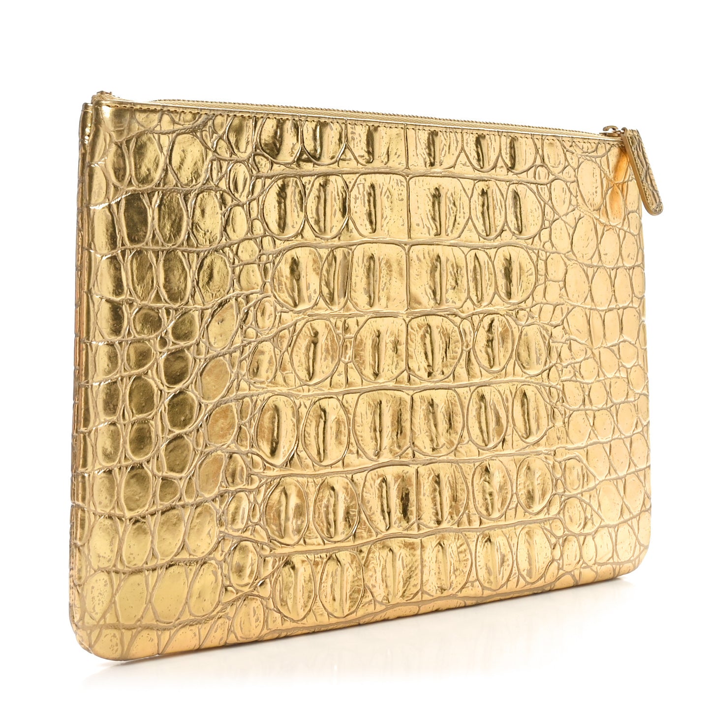Metallic Crocodile Calfskin Embossed Medium Cocodile Cosmetic Case Gold