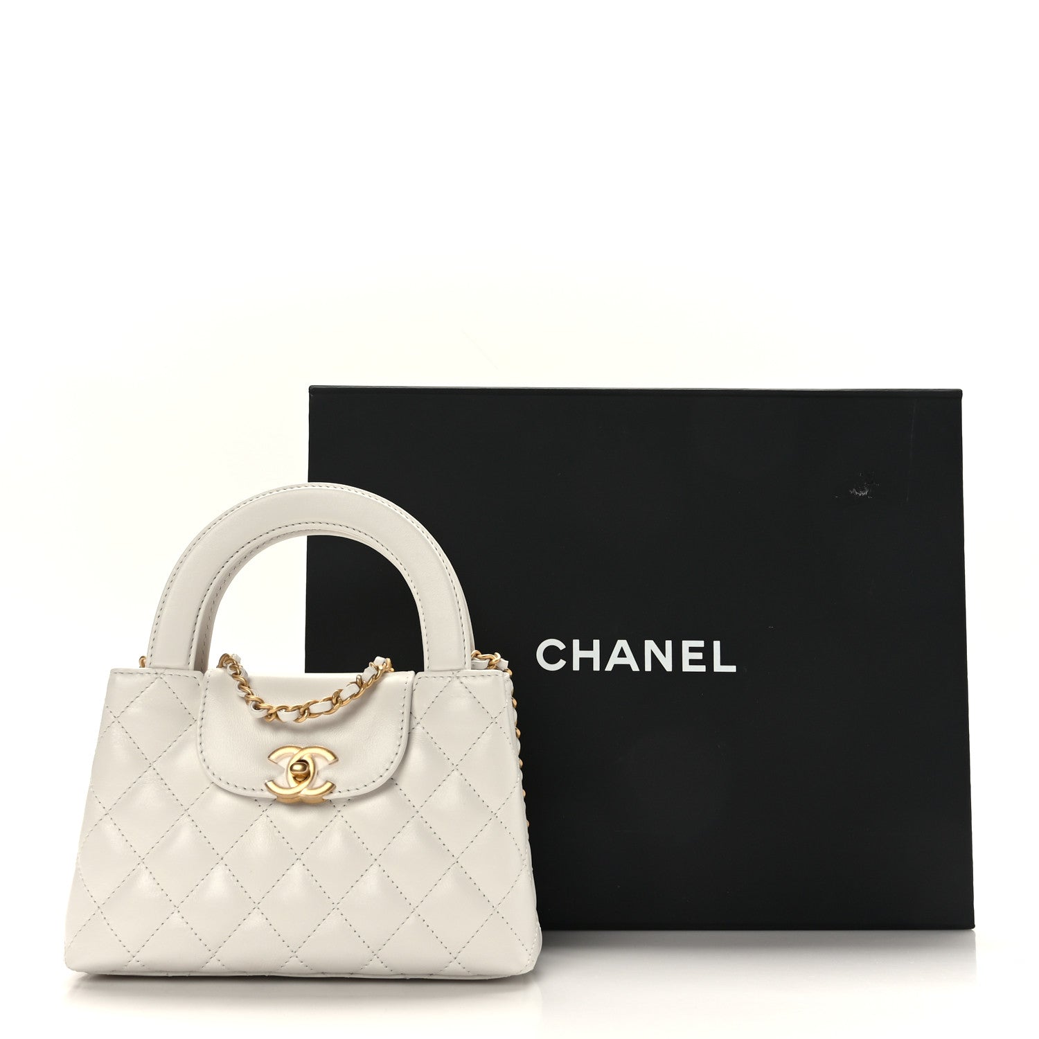 Chanel Shiny Aged Calfskin Quilted Nano Kelly Shopper White 10 of 10