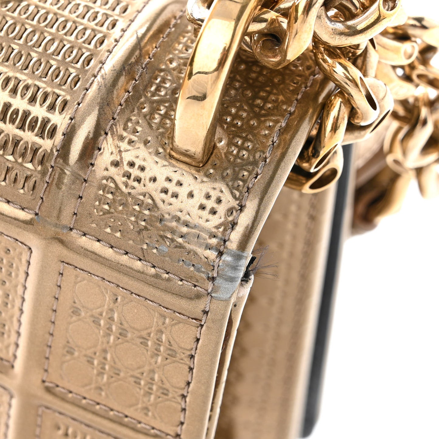 Metallic Patent Micro-Cannage Medium Diorama Flap Bag Gold