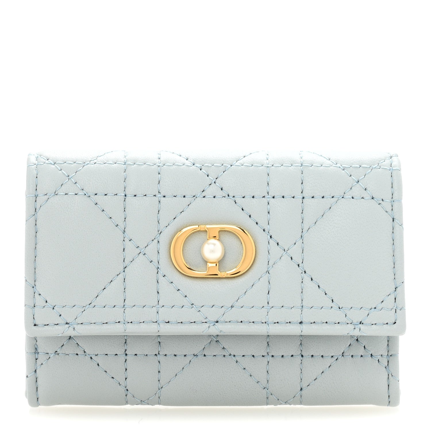 Christian Dior Lambskin Cannage Jolie Glycine Wallet Placid Blue 1 of 8