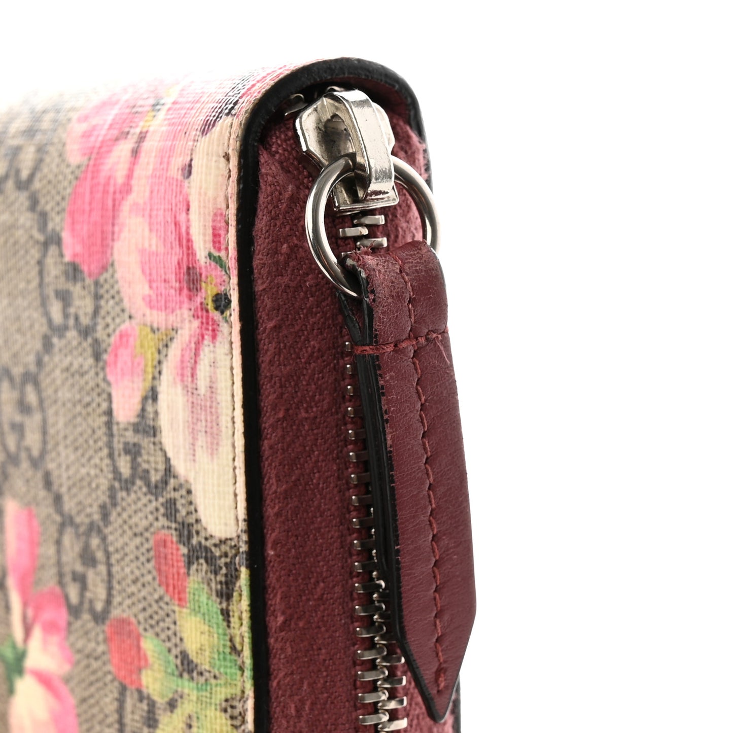 GG Supreme Monogram Blooms Zip Around Wallet Beige Multicolor Dry Rose