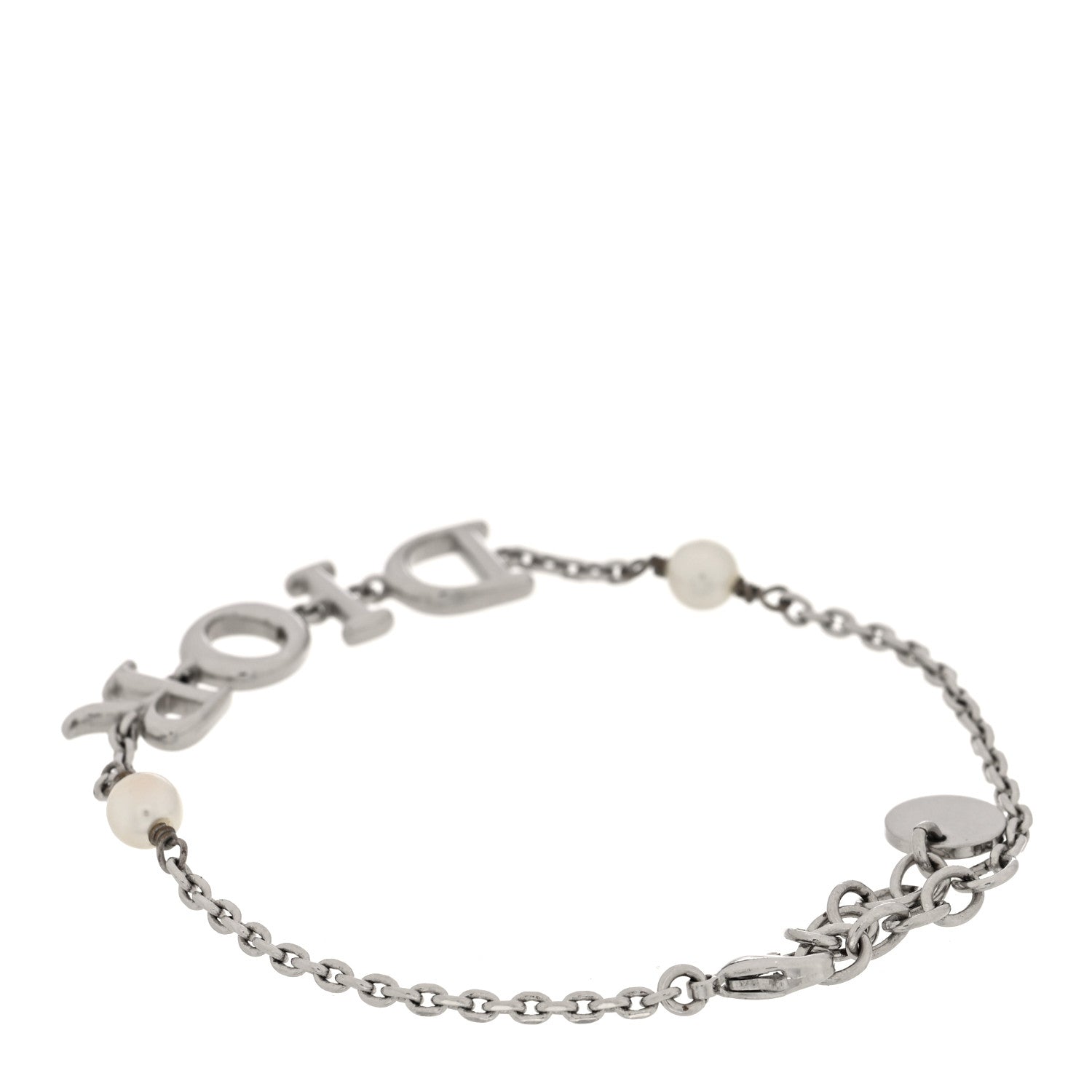 Christian Dior Palladium Pearl Logo Bracelet White Silver 3 of 5