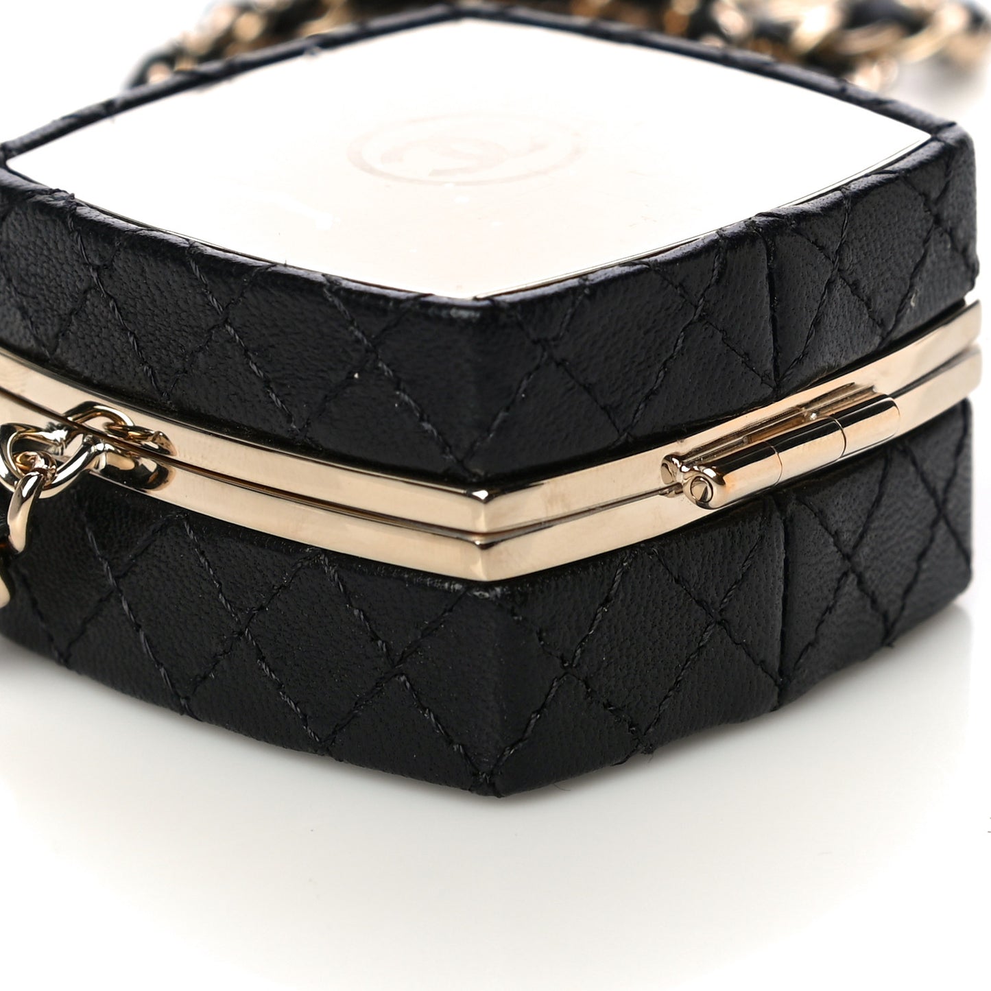 Lambskin Quilted Small Beauty Box Clutch With Chain Black