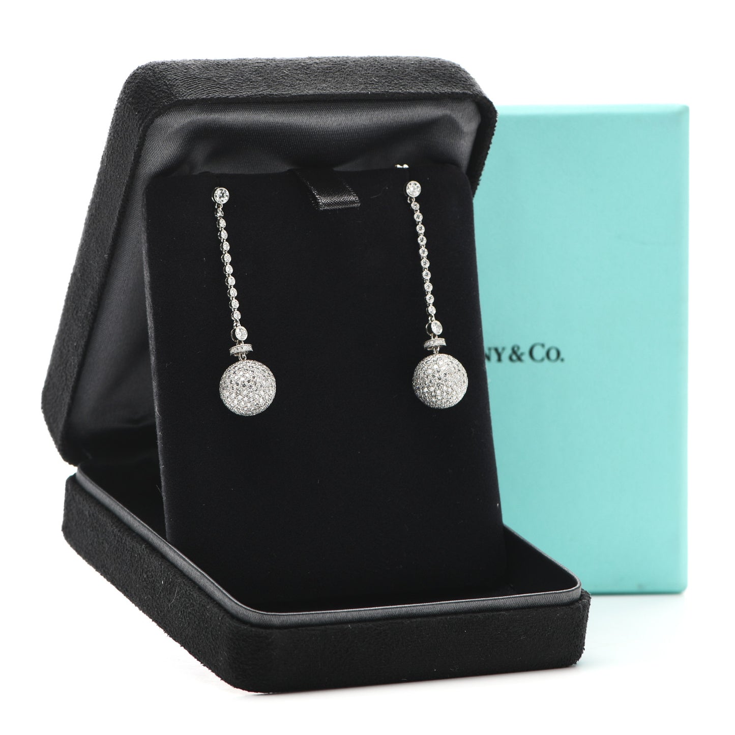 Platinum Diamond Ball Drop Earrings