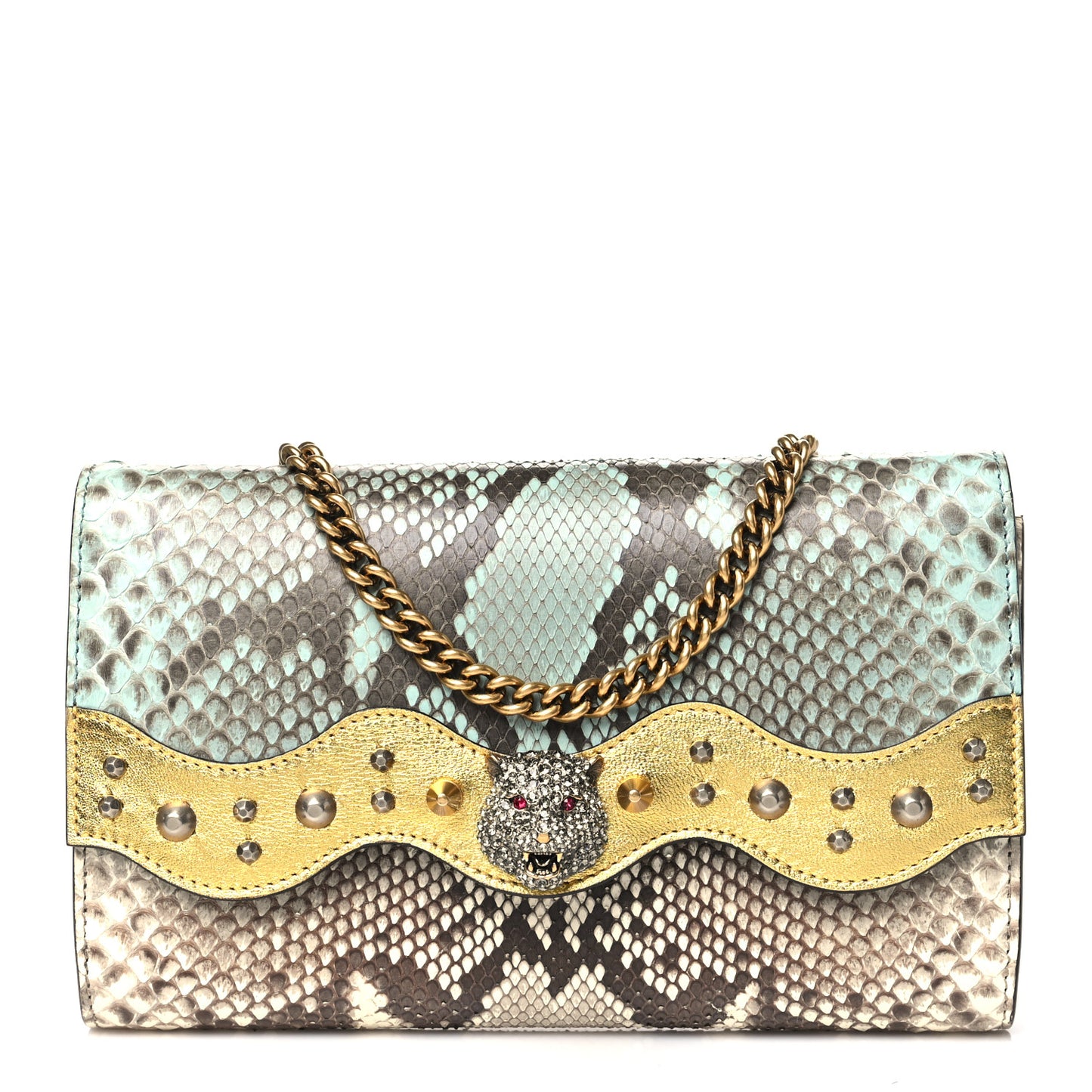 Snakeskin Animalier Broadway Clutch Blue Beige