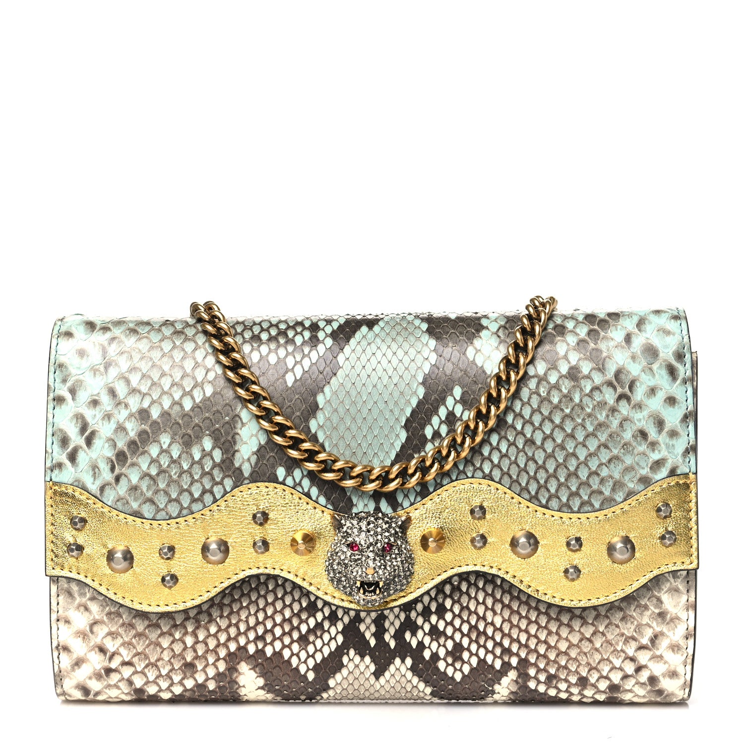 Gucci Snakeskin Animalier Broadway Clutch Blue Beige 1 of 10