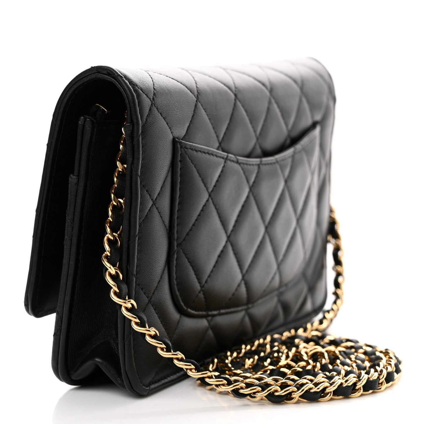 Lambskin Quilted Wallet On Chain WOC Black