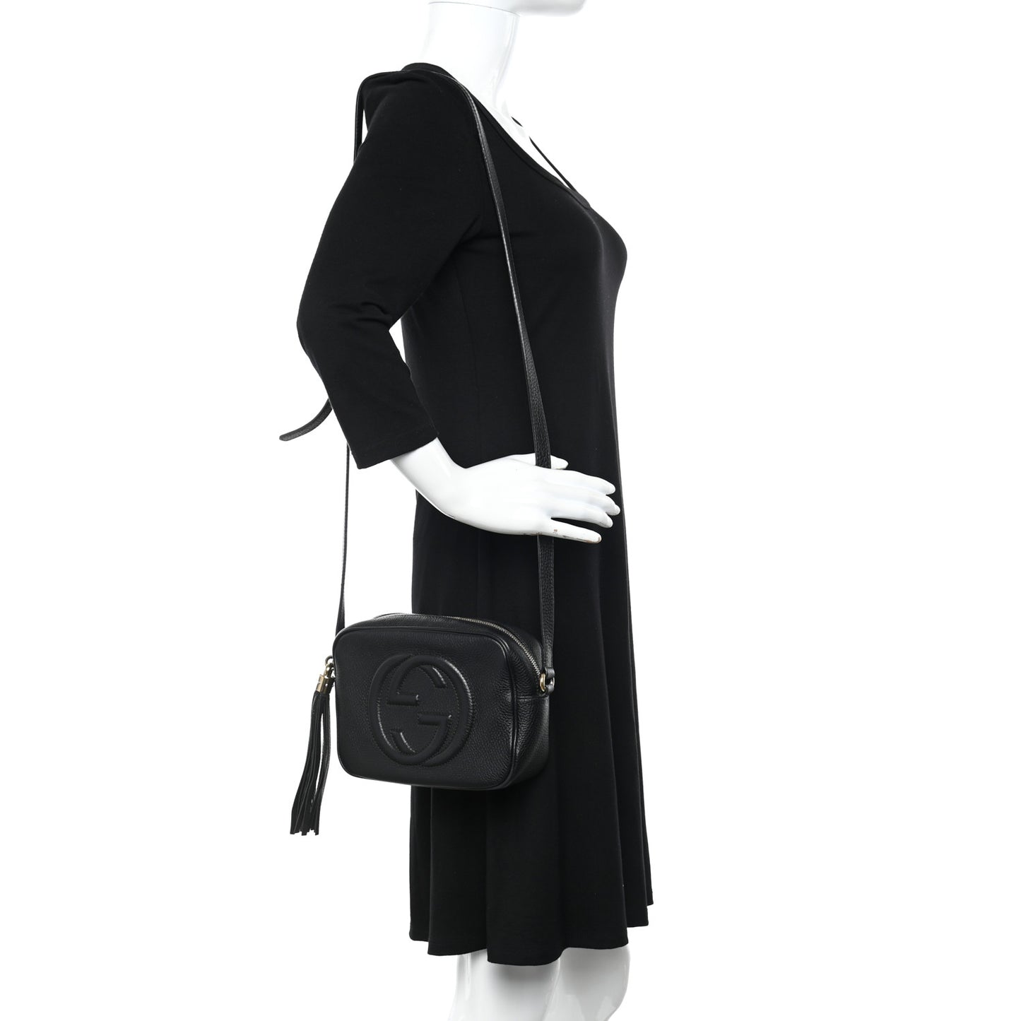 Pebbled Calfskin Small Soho Disco Bag Black
