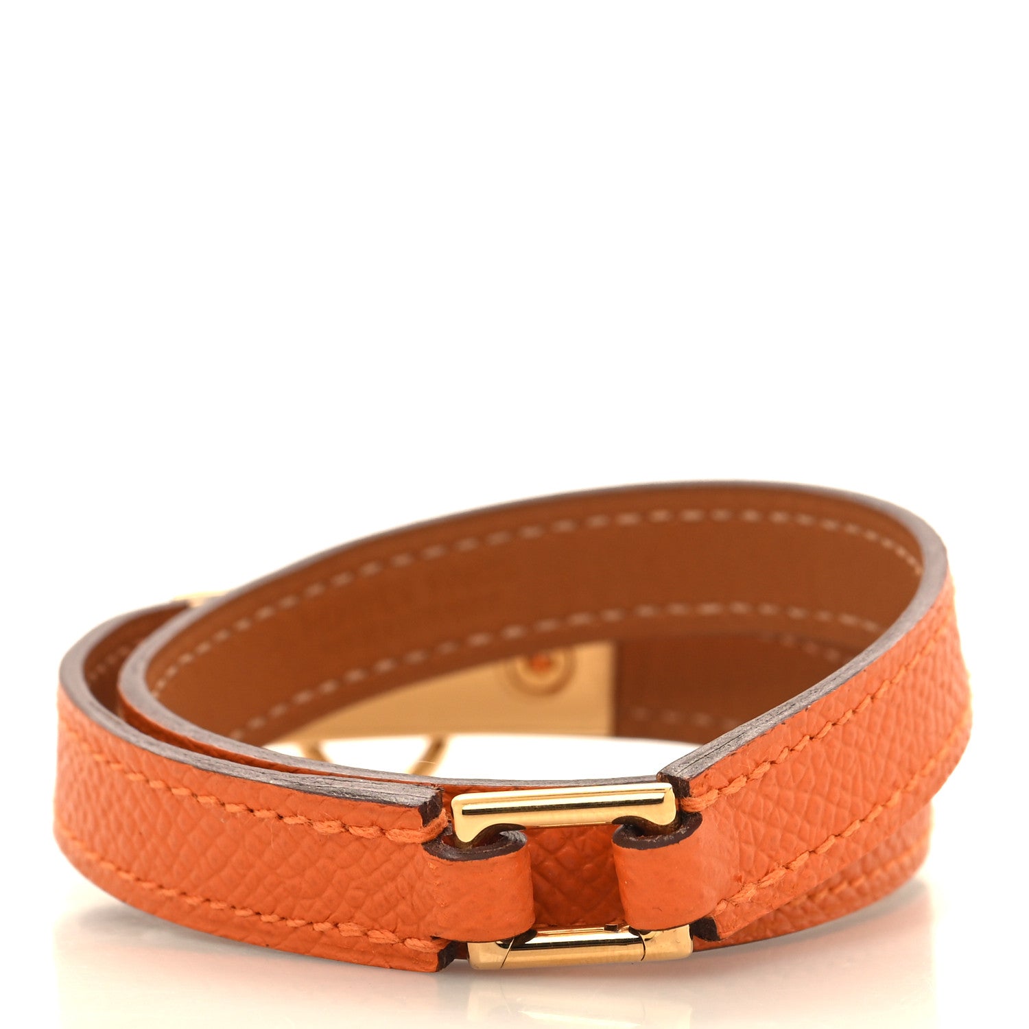 Hermes Epsom Rivale Double Tour Bracelet T4 Orange 3 of 7