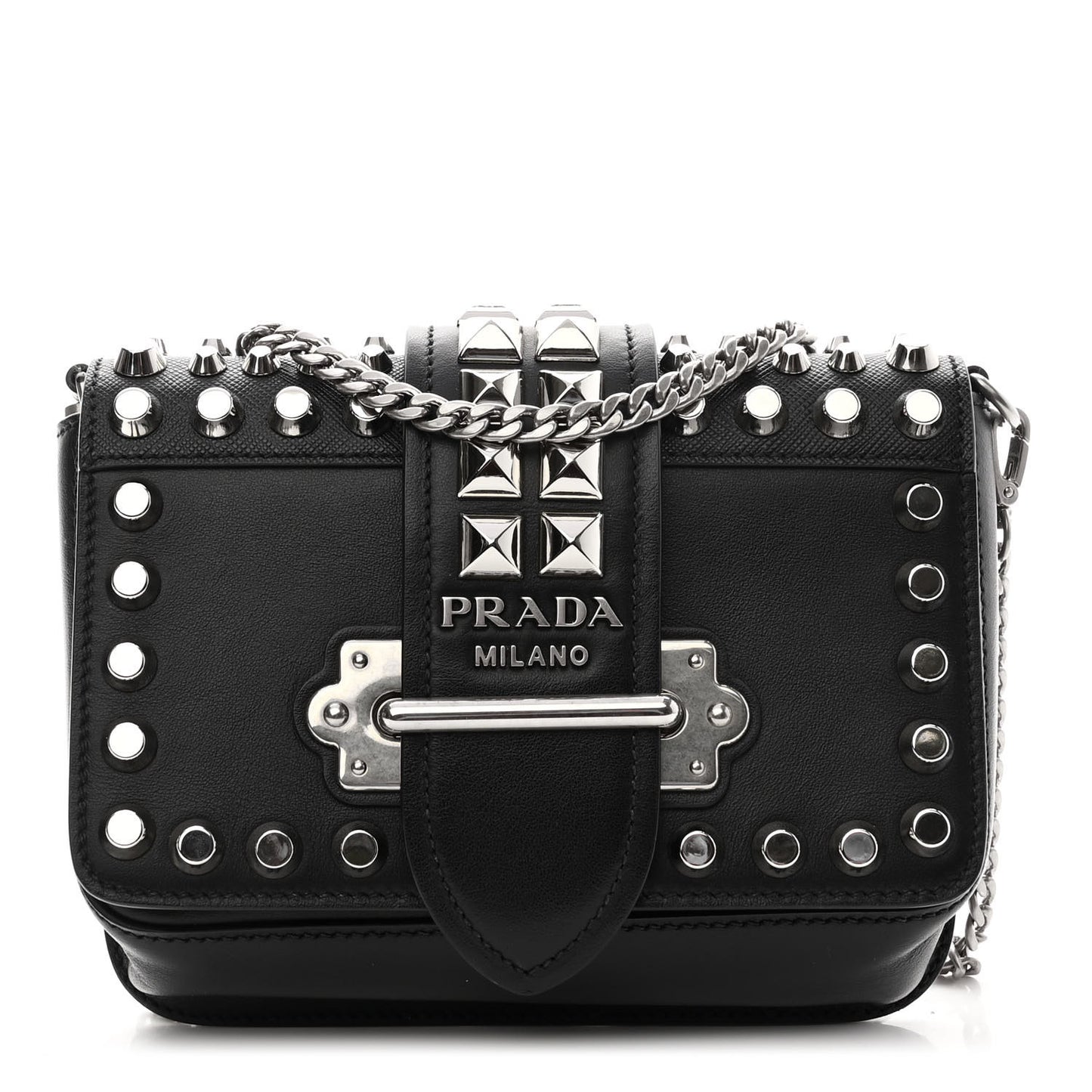 Saffiano City Calf Studded Cahier Belt Bag Black