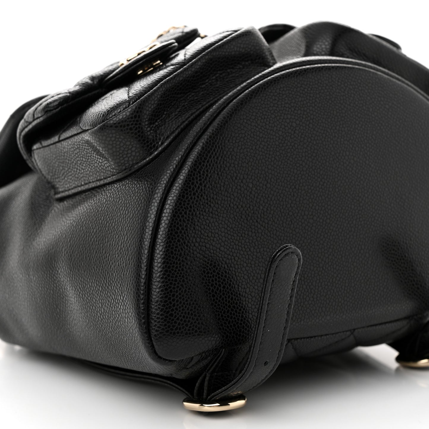 Shiny Caviar Quilted Medium Duma Pockets Drawstring Backpack Black