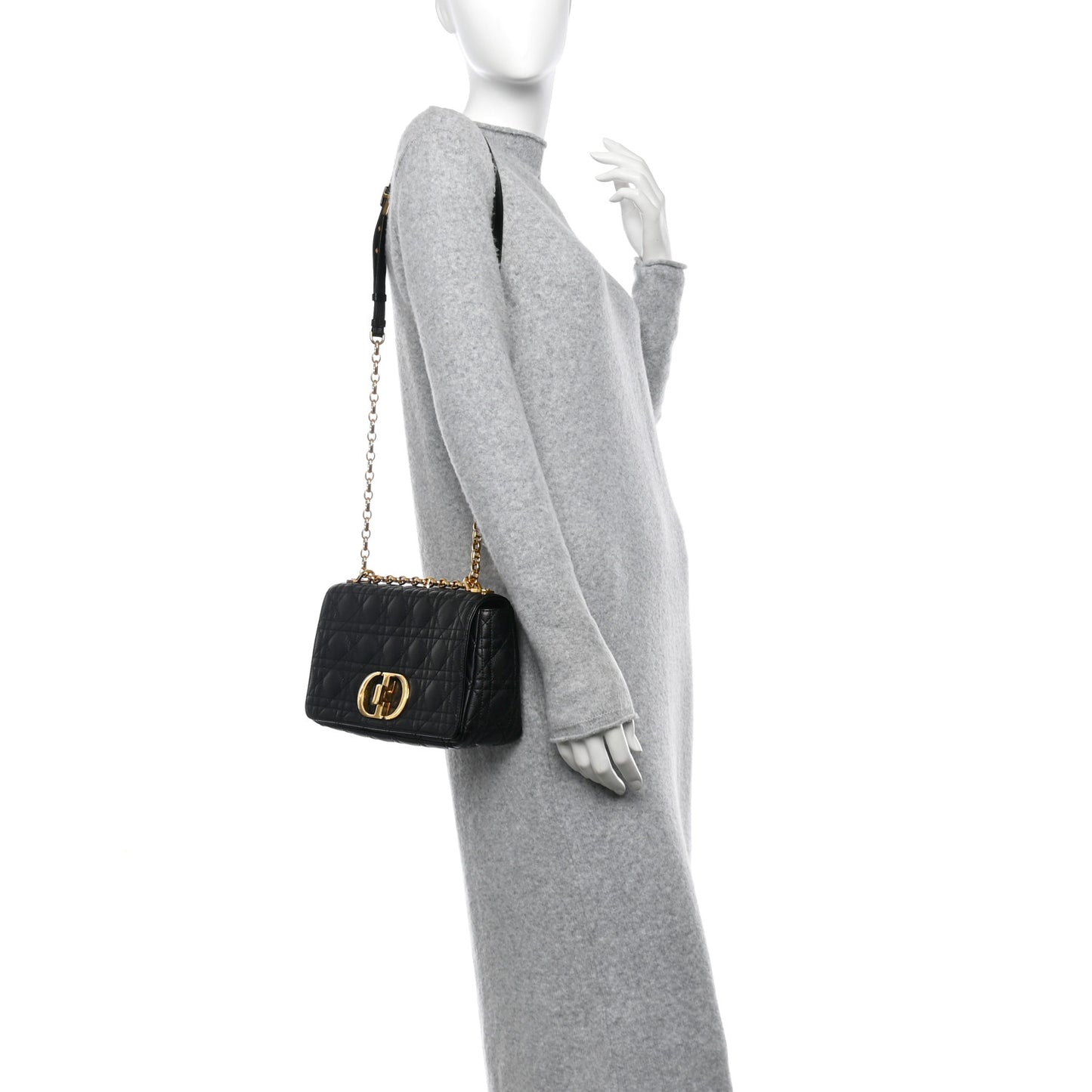 Calfskin Cannage Medium Caro Bag Black