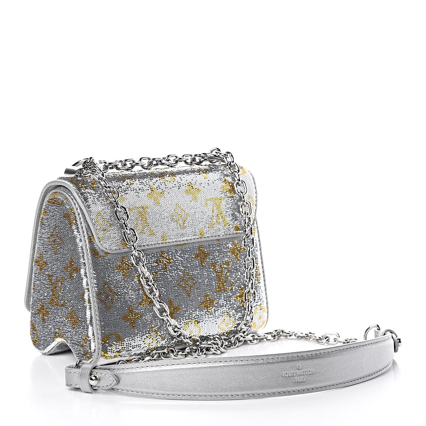 Sequins Monogram Twist Shoulder Bag PM Gold Silver