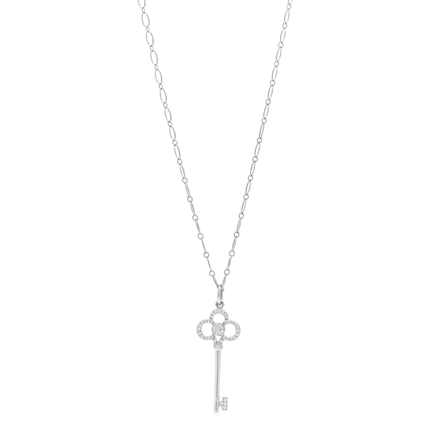 18K White Gold Diamond Mini Crown Key Pendant Necklace