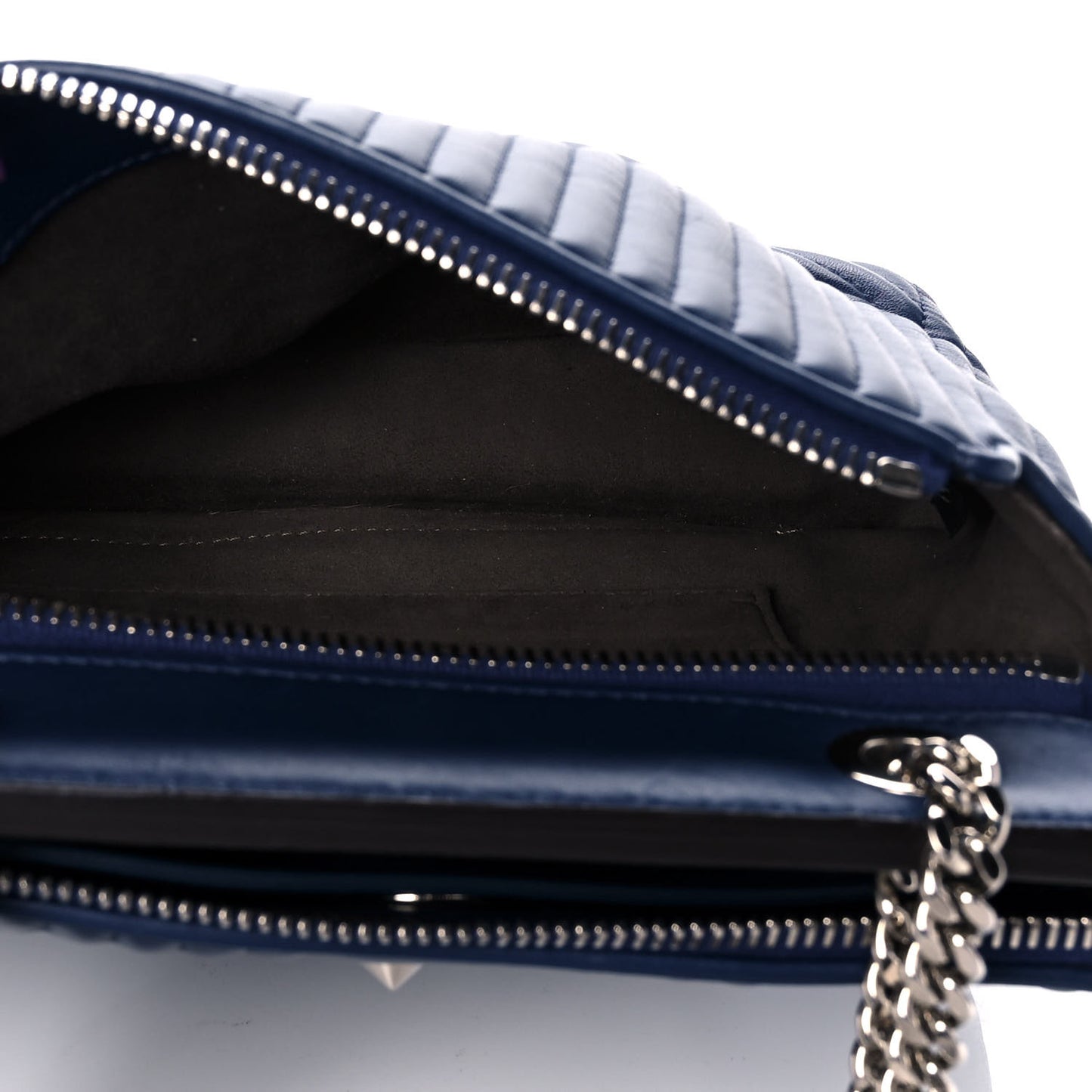Shiny Nappa Trapuntata Small DotCom Click Chain Satchel Blue