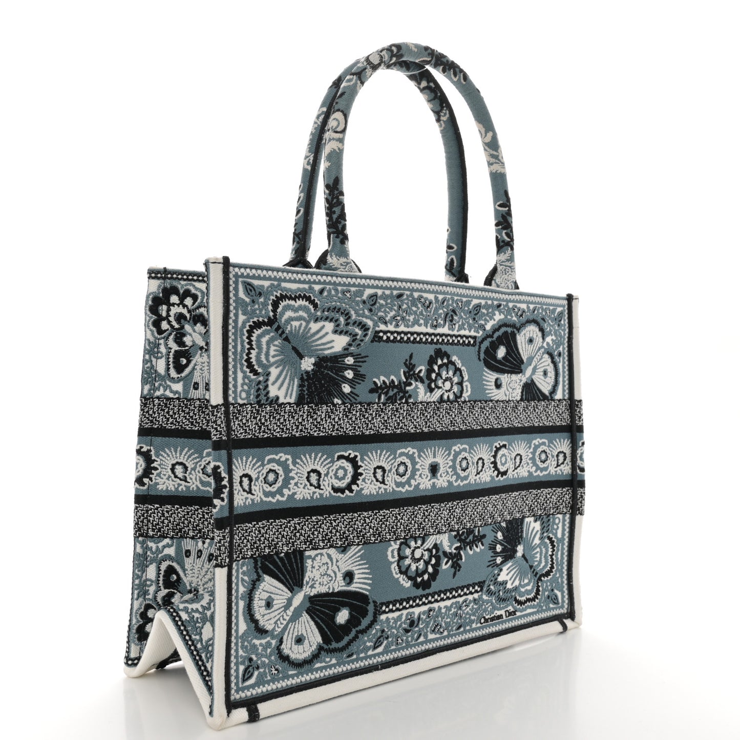 Canvas Butterfly Bandana Embroidered Medium Book Tote Black White