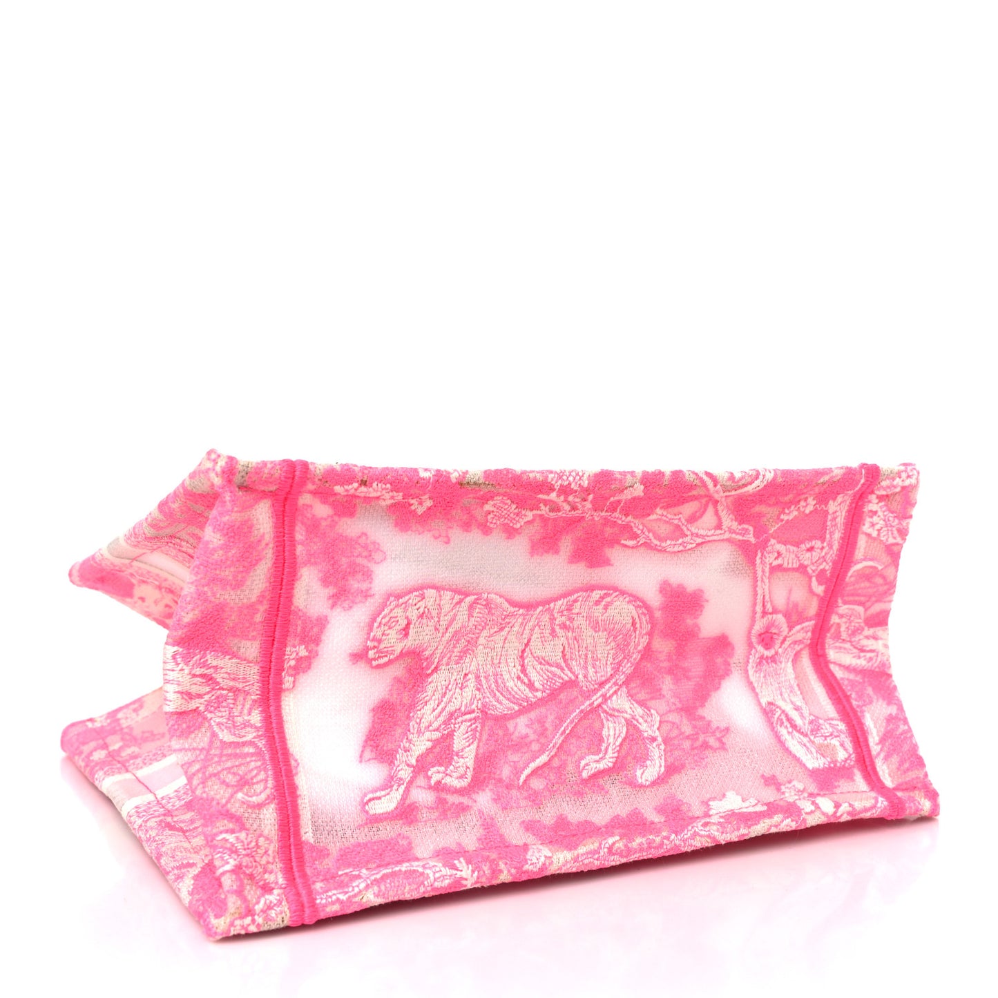 Transparent Canvas Embroidered Small Toile De Jouy Reverse Book Tote Fluorescent Pink
