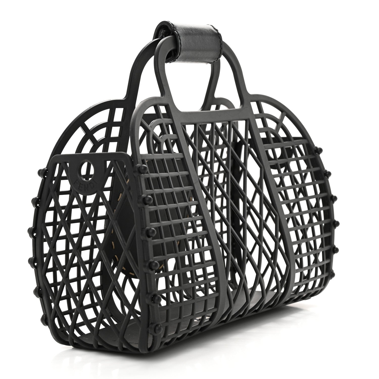 Fendi Recycled Plastic Vitello Liberty Matte Small Fendi Basket Black Miele Scuro 3 of 11