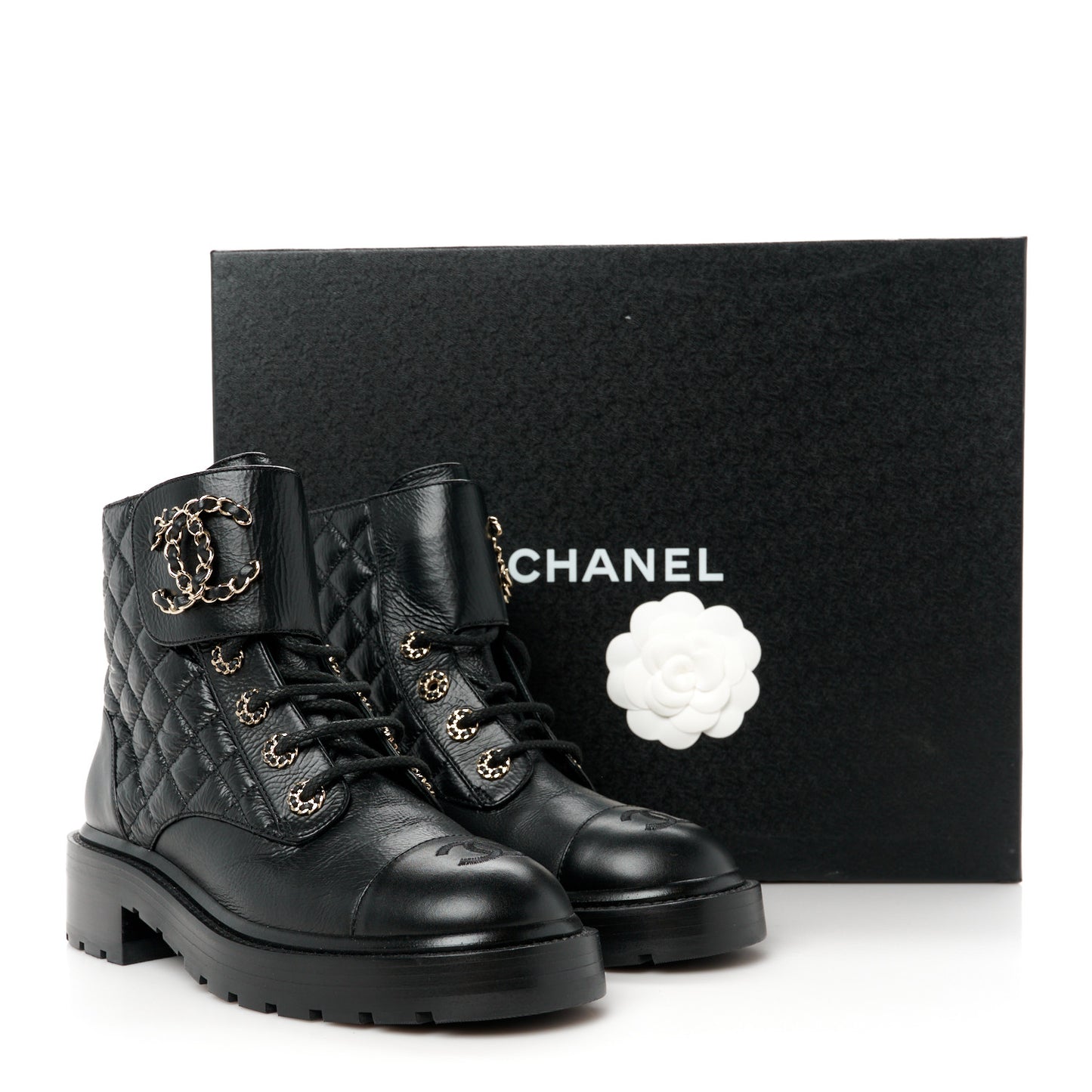 Shiny Goatskin Calfskin Quilted Lace Up Combat Boots 36 Black