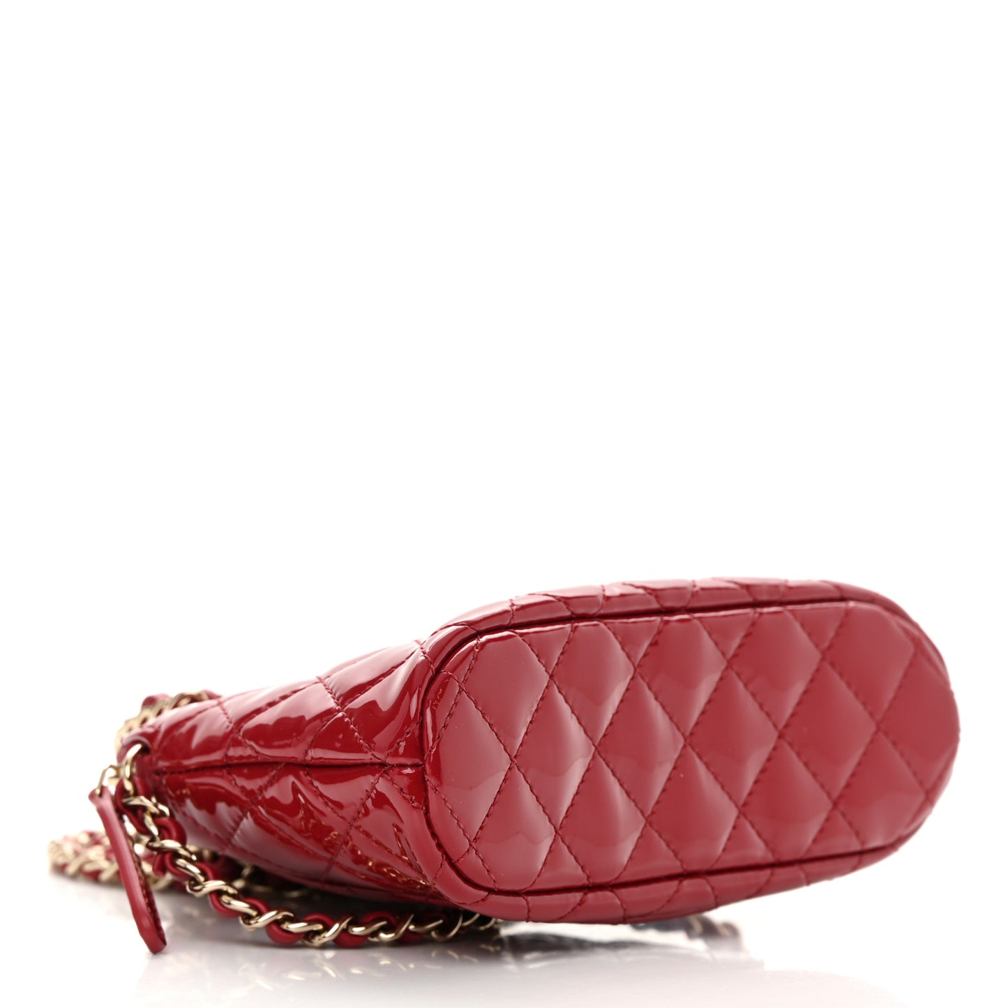 Patent Calfskin Quilted Shiny Coco Clutch With Chain Red