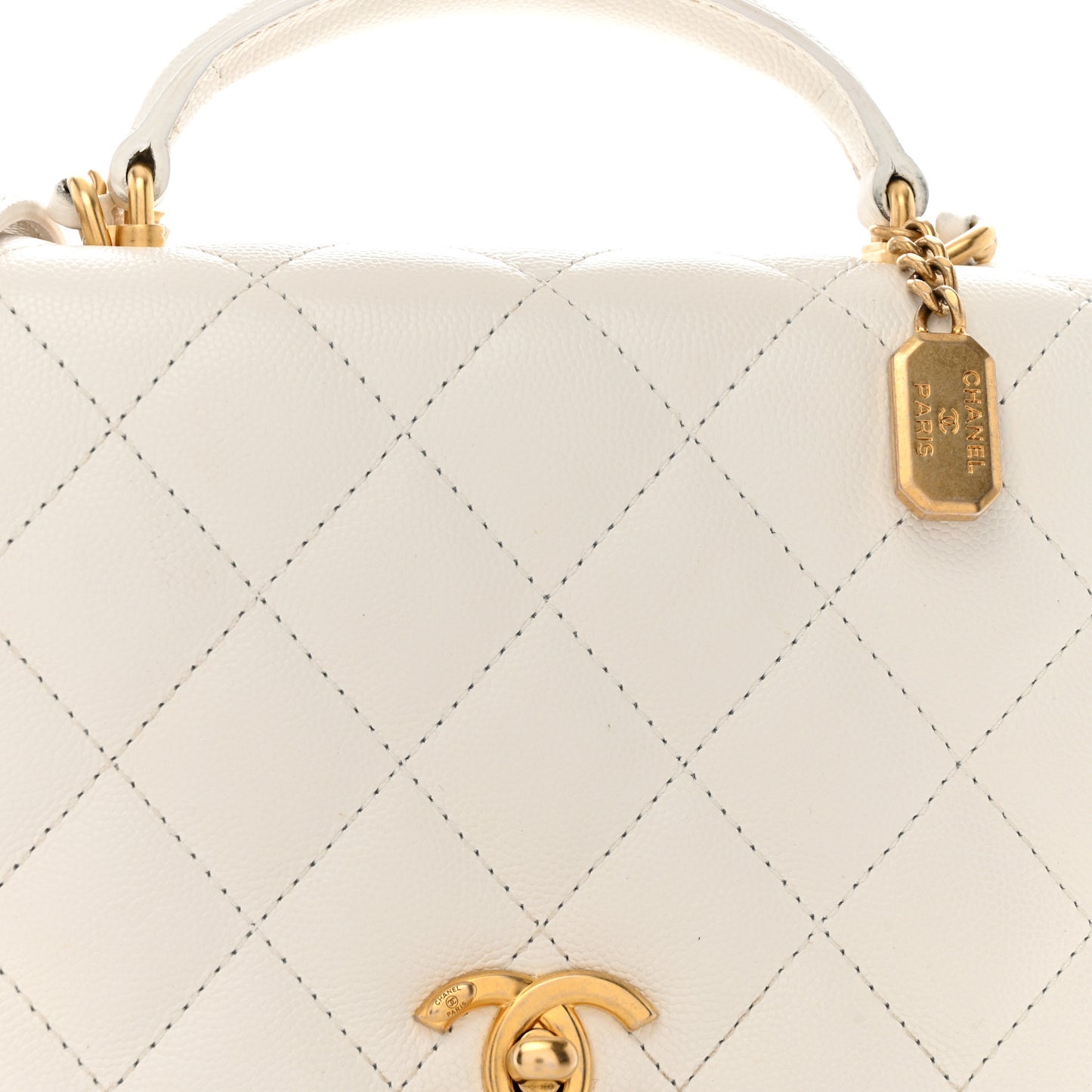 Caviar Quilted Mini Top Handle Flap White