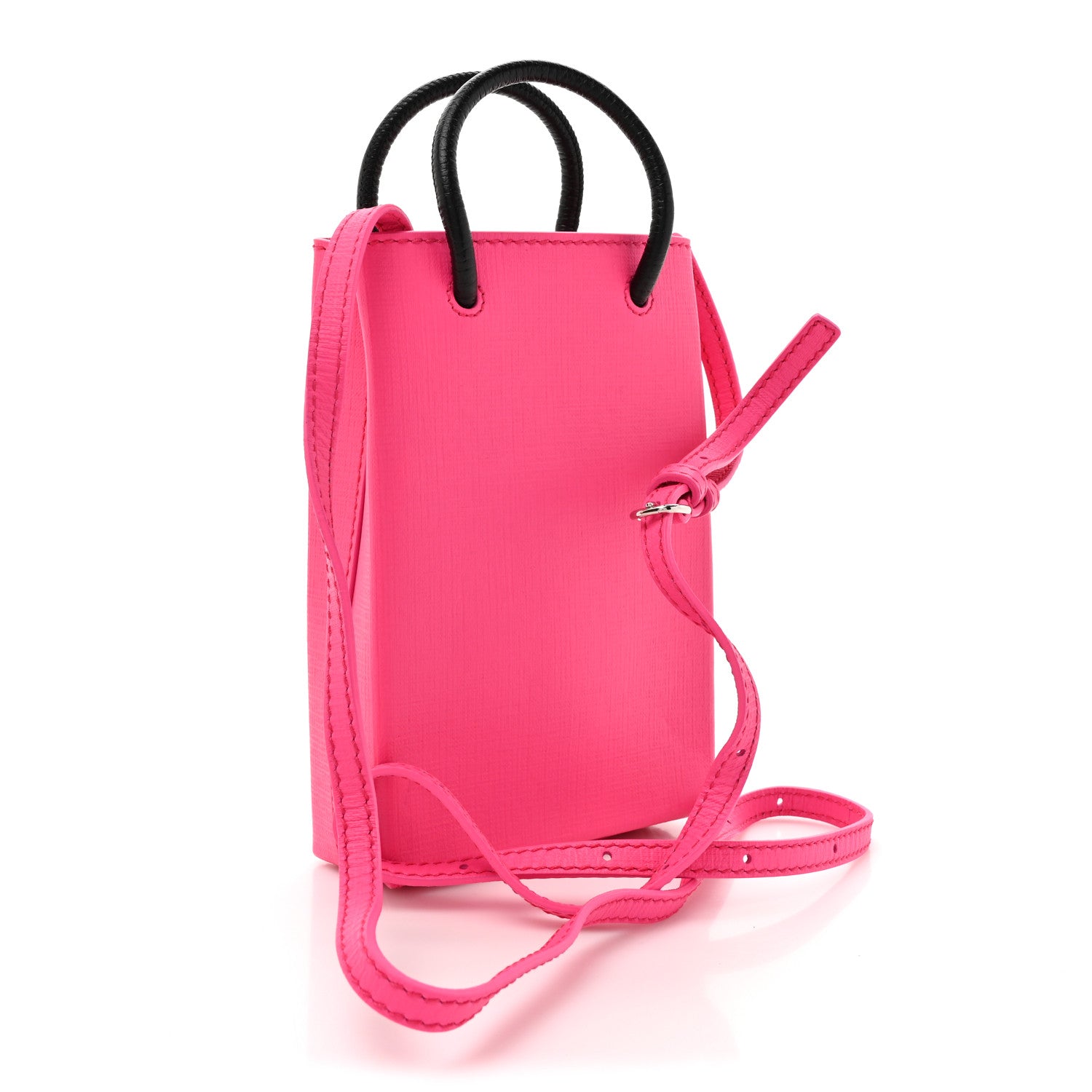 Balenciaga Squared Calfskin Logo Shopping Phone Holder Bag Acid Fuchsia 3 of 16