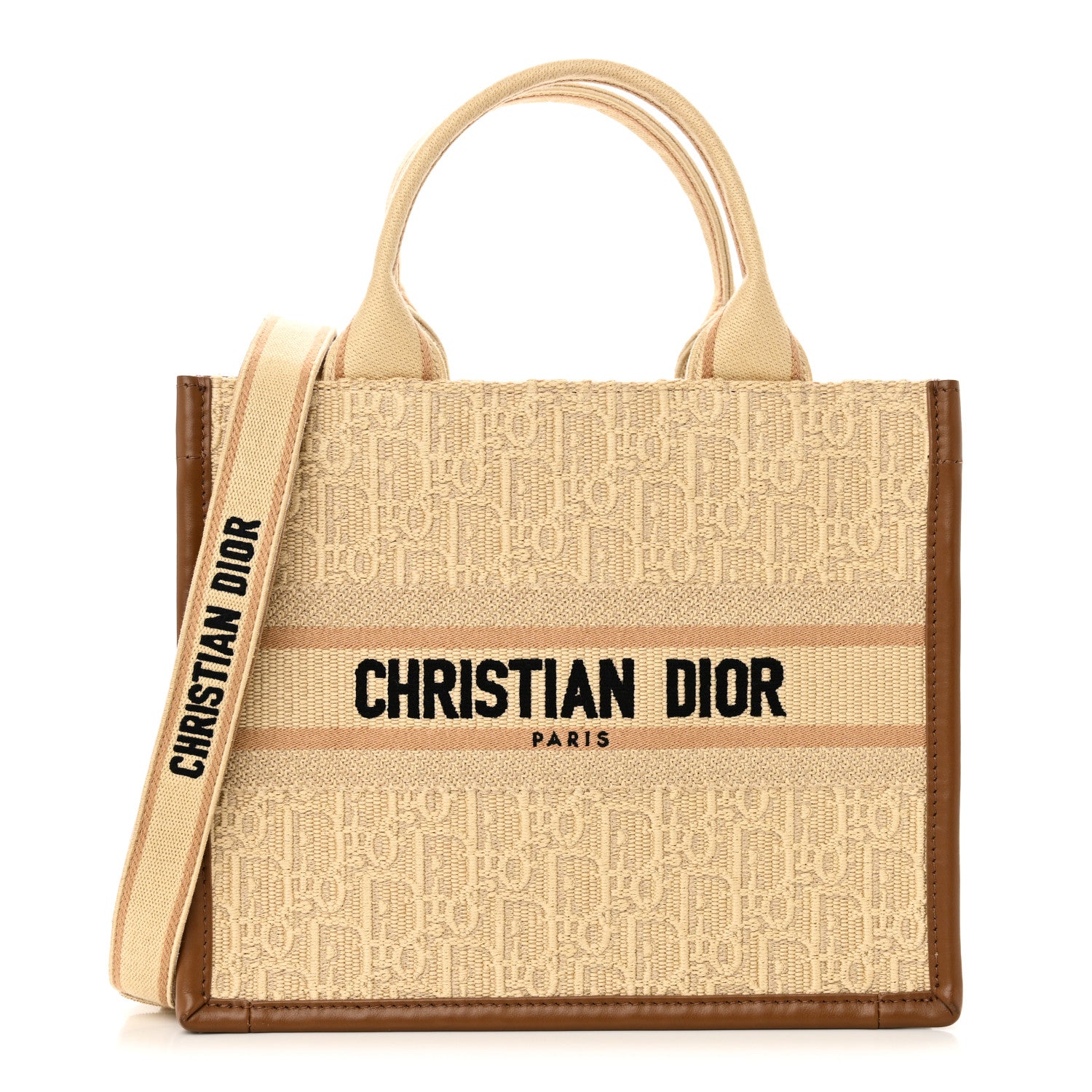 Christian Dior Raffia Calfskin Oblique Embroidered Small Book Tote