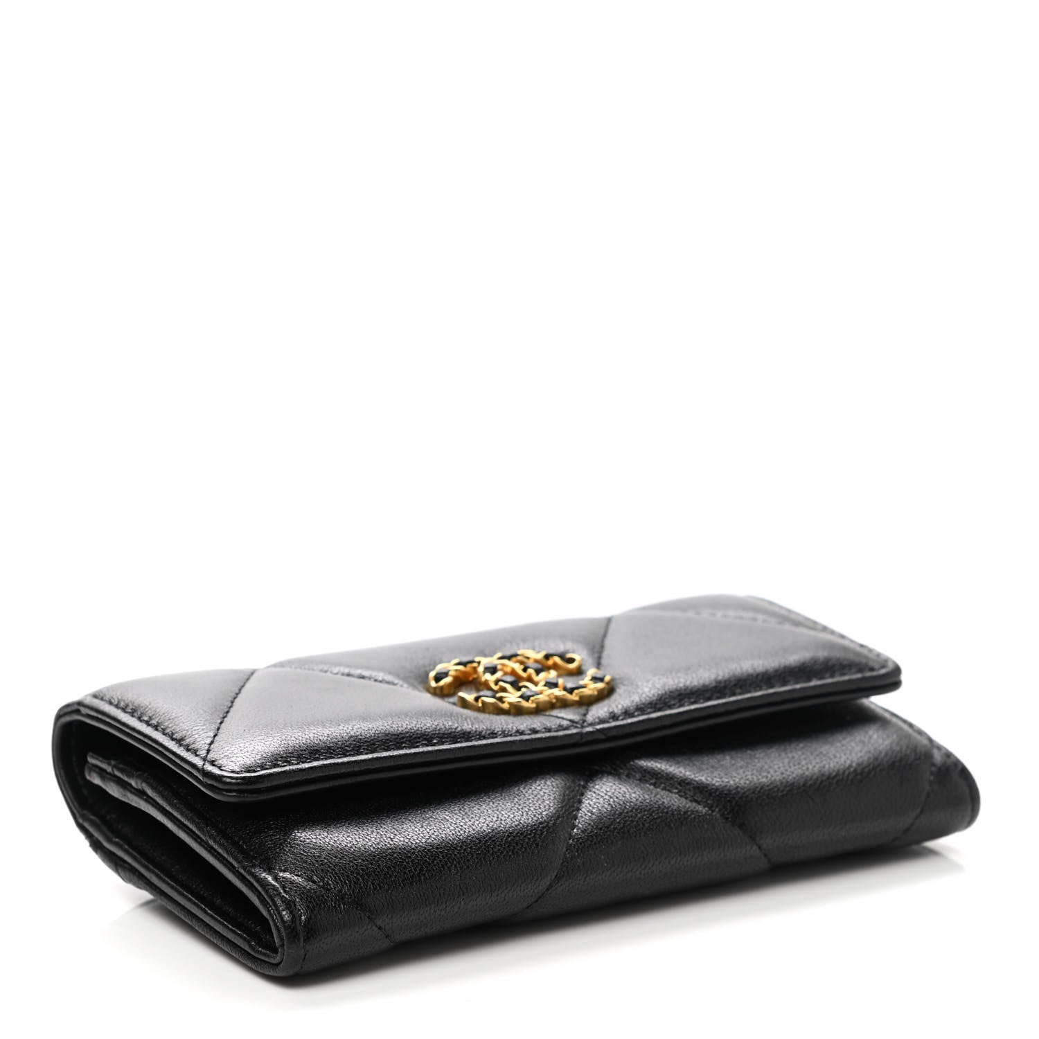 Chanel Shiny Goatskin Quilted Chanel 19 Flap Wallet Black 5 of 10