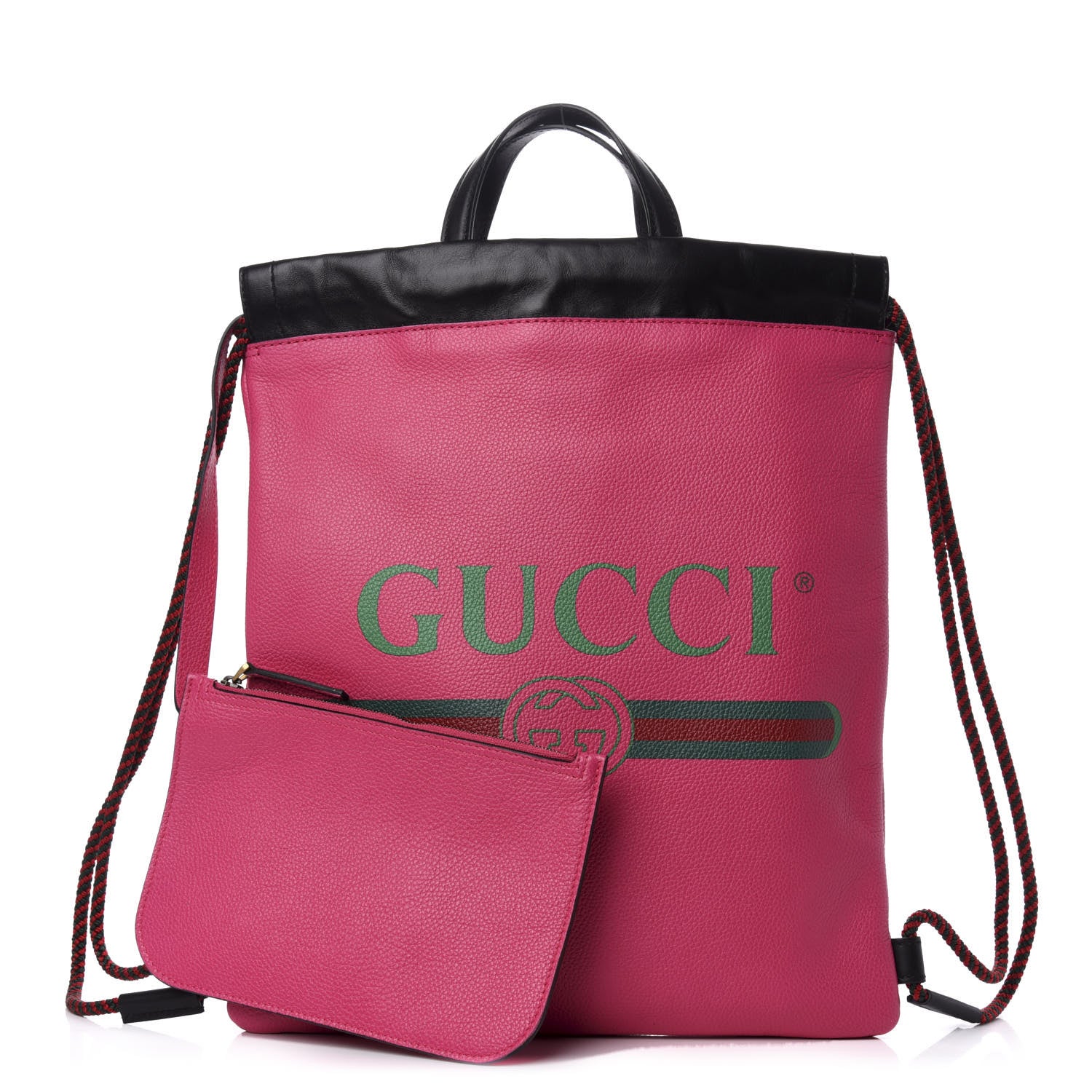 Gucci Grained Calfskin Logo Drawstring Backpack Box Pink Green