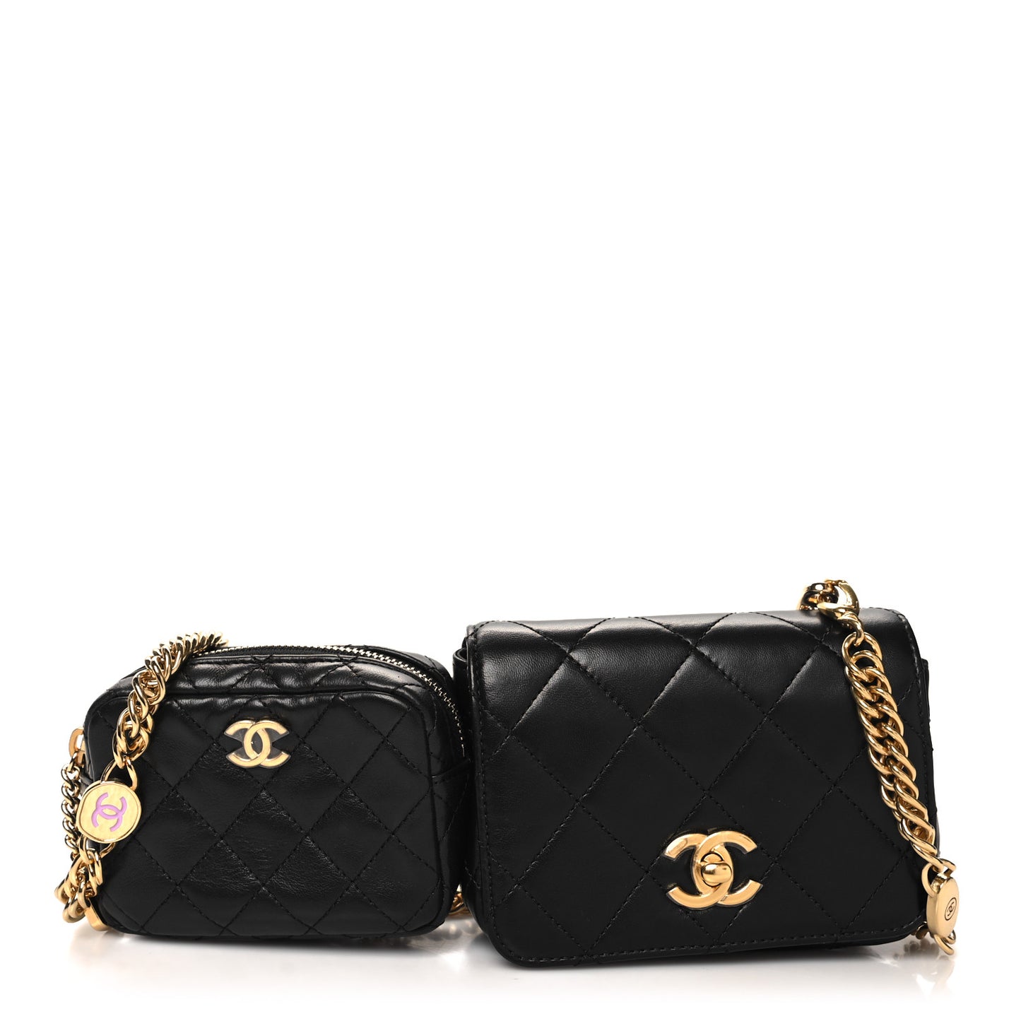 Lambskin Quilted Enamel CC Waist Bag With Pouch Black