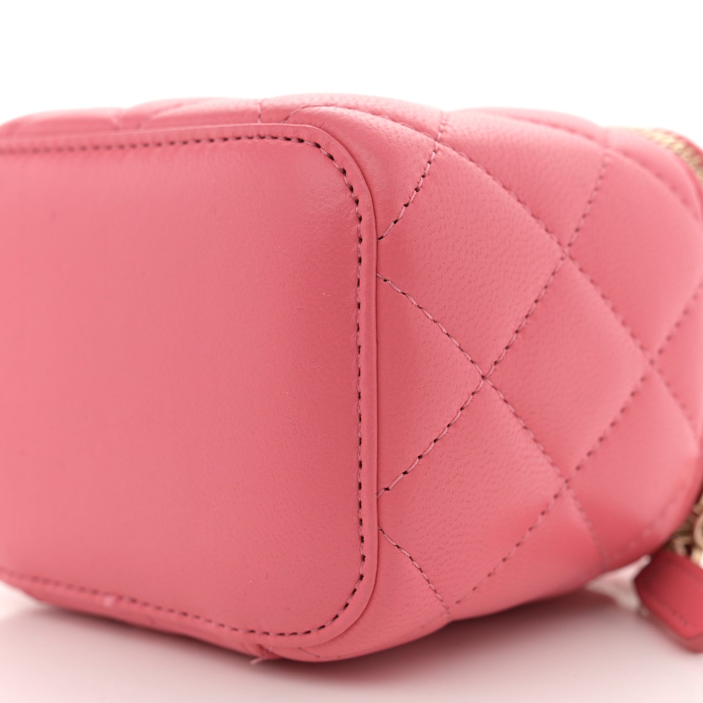 Lambskin Quilted Pearl Crush Mini Vanity Case With Chain Dark Pink