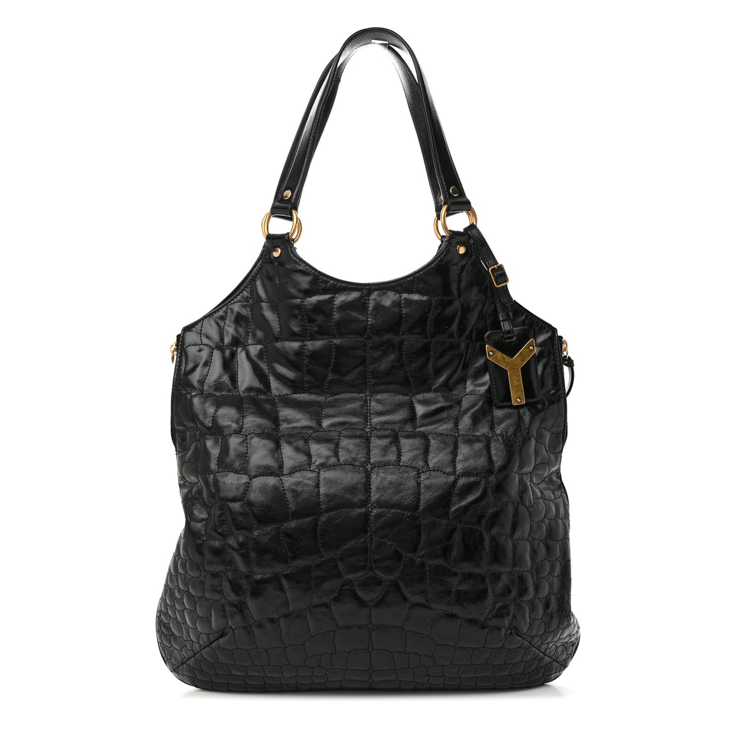 Patent Crocodile Embossed Tribute Tote Black