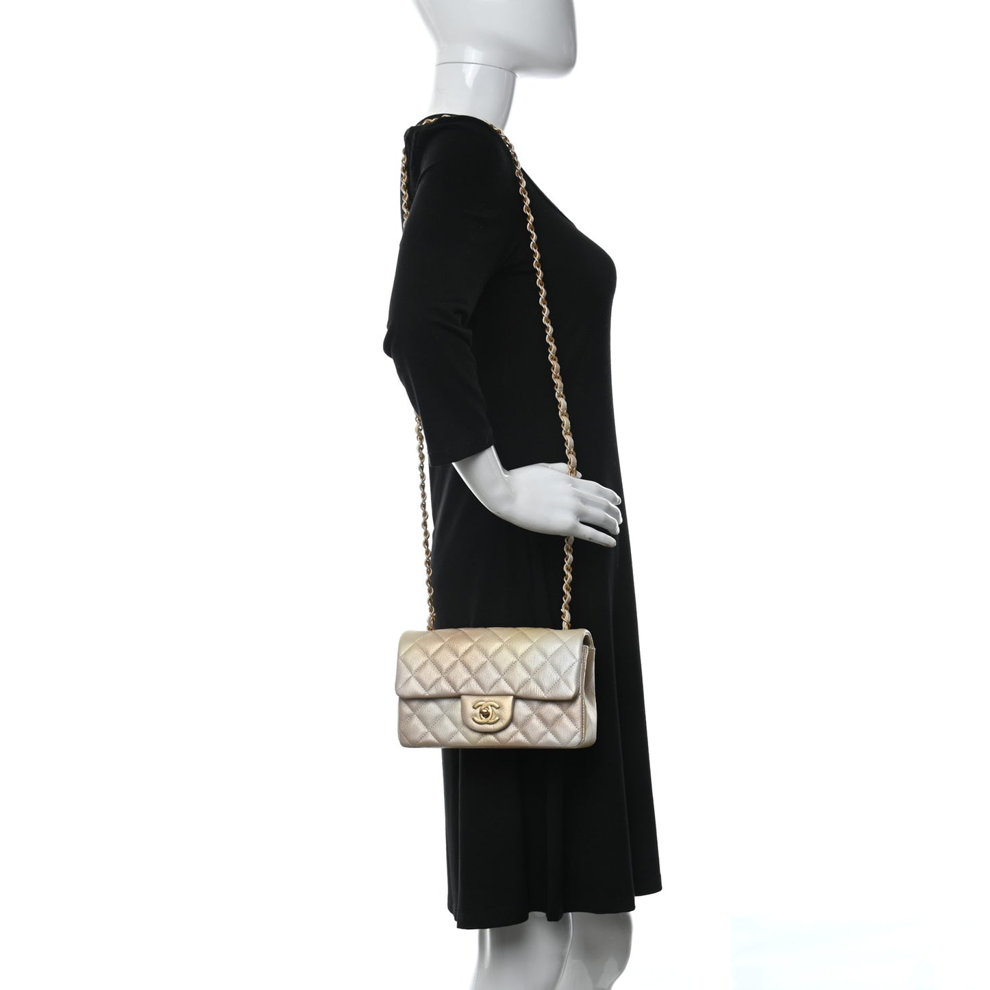 Metallic Goatskin Quilted Mini Rectangular Flap Gold