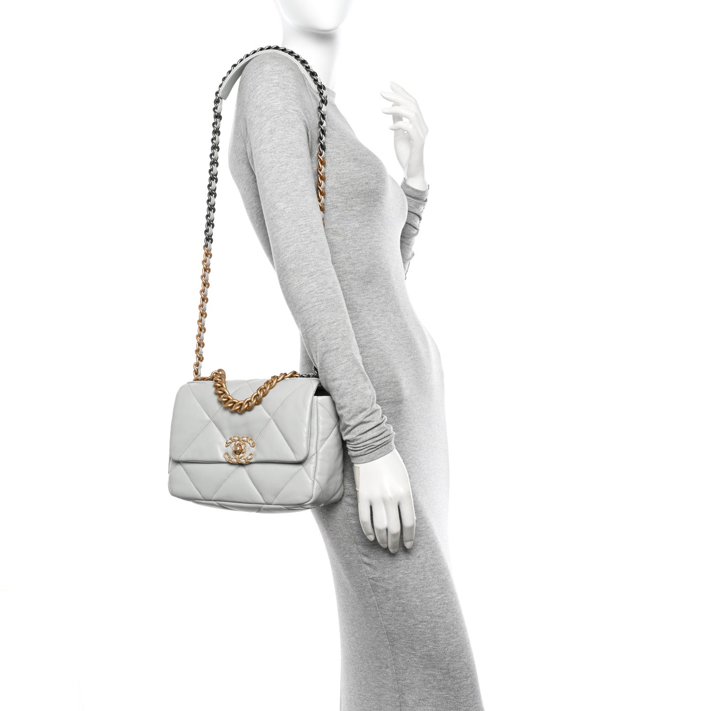 Lambskin Quilted Medium Chanel 19 Flap Light Blue