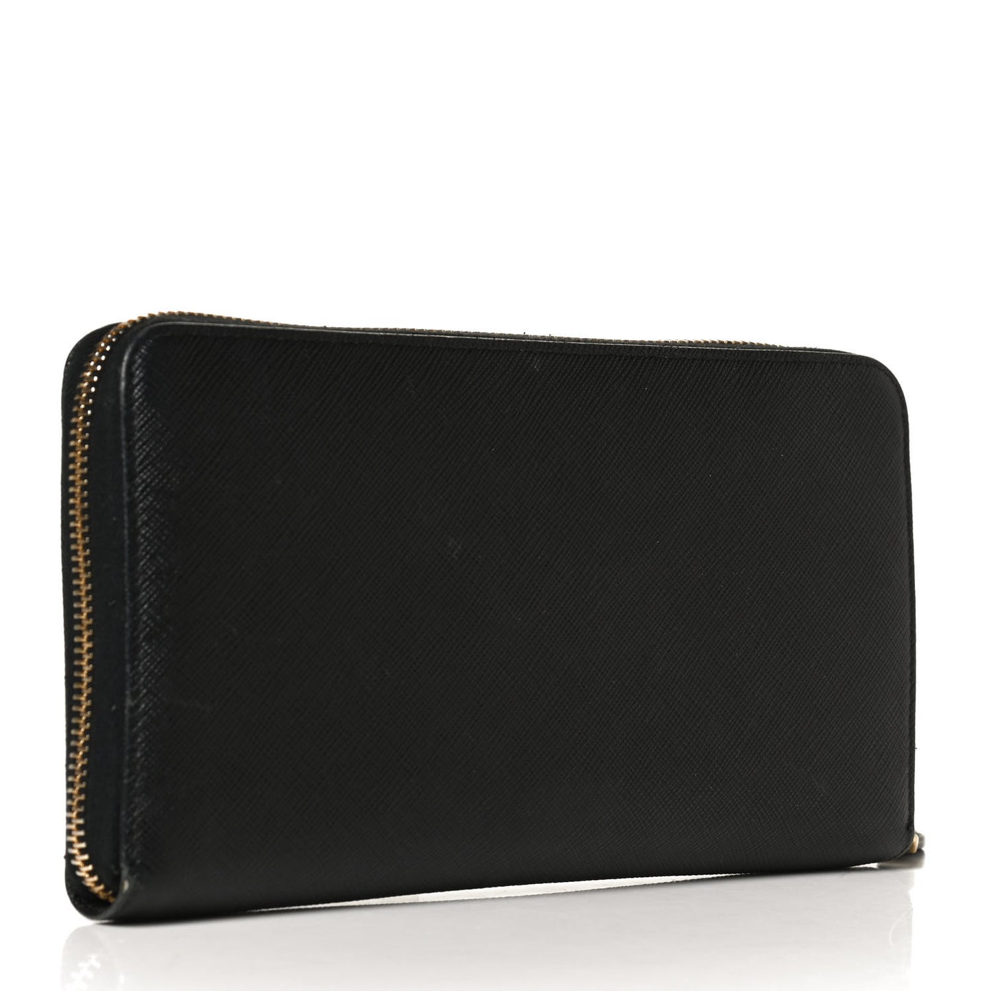 Saffiano Metal Large Zip Around Travel Wallet Black