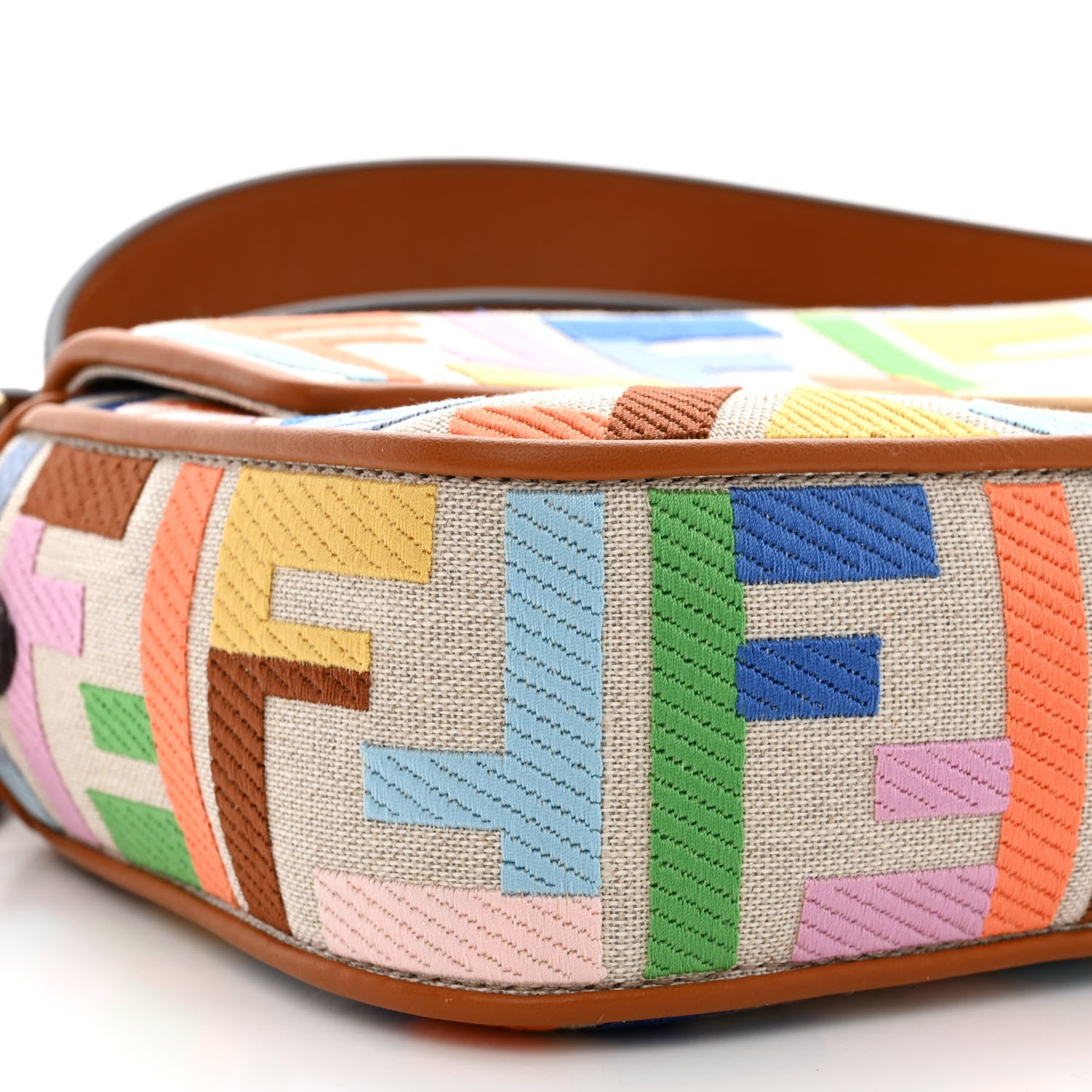 Fendi Kuban Canvas Vitello King FF Embroidered Baguette Grezzo Multicolor 9 of 12