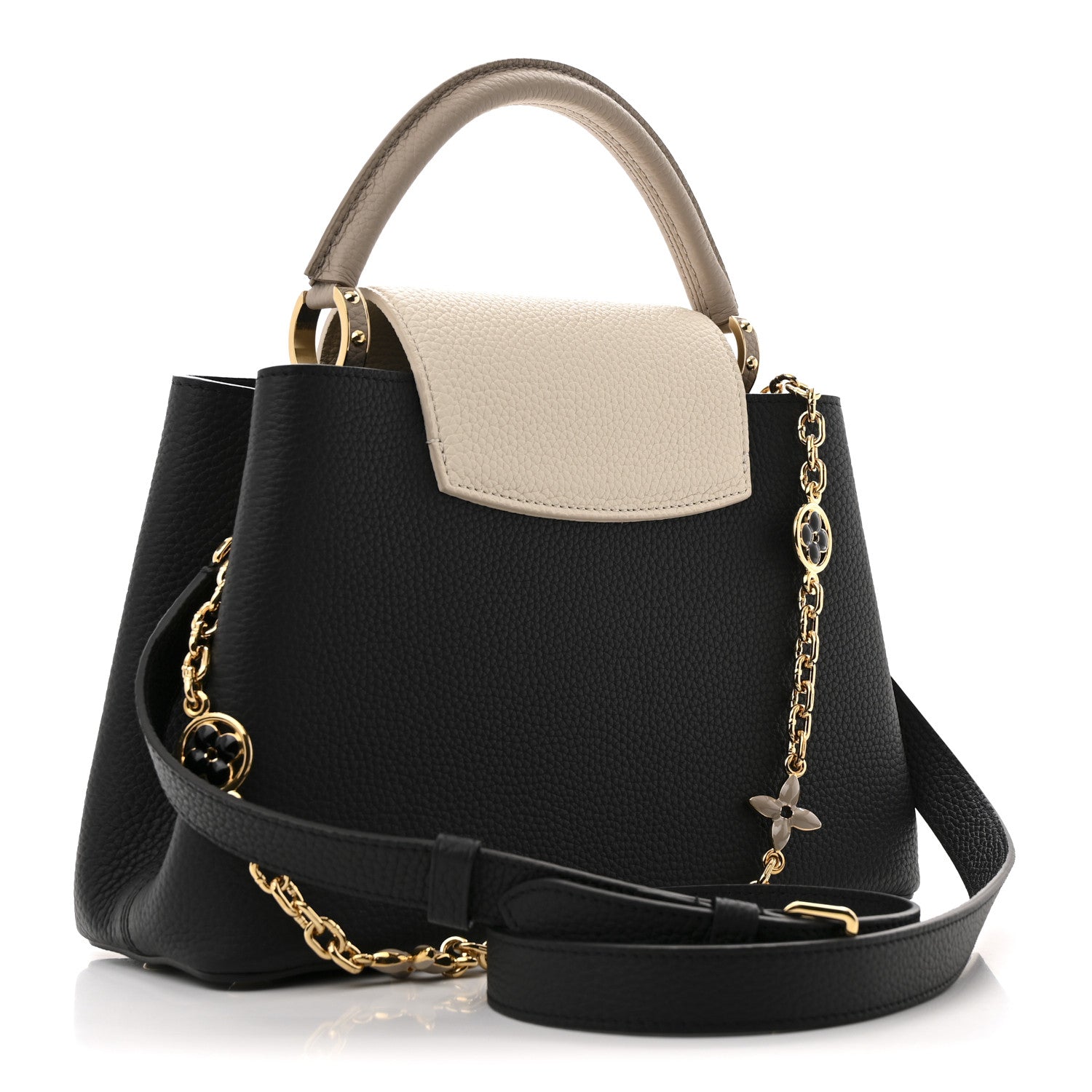 Louis Vuitton Taurillon Flower Chain Capucines MM  Black Galet Gray Pearly Cream 3 of 10