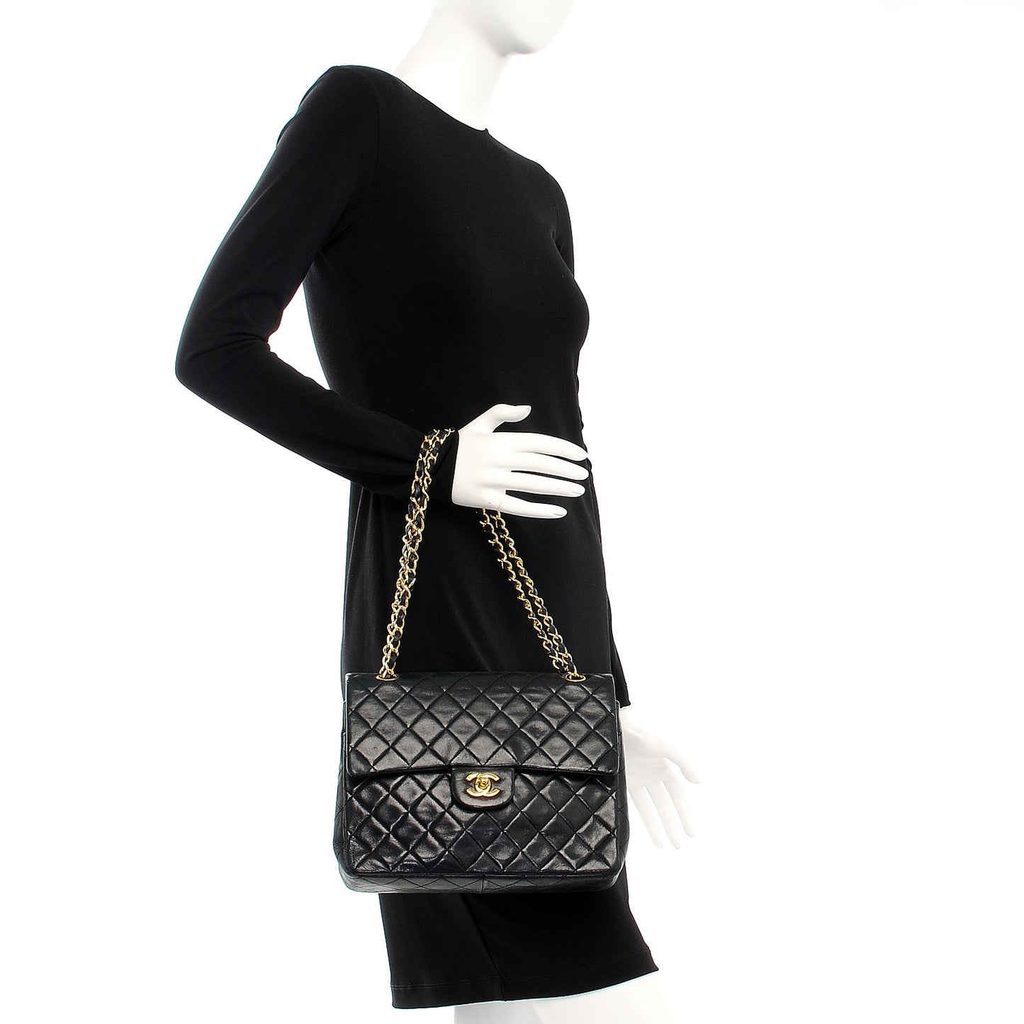 Lambskin Quilted Medium Double Flap Black
