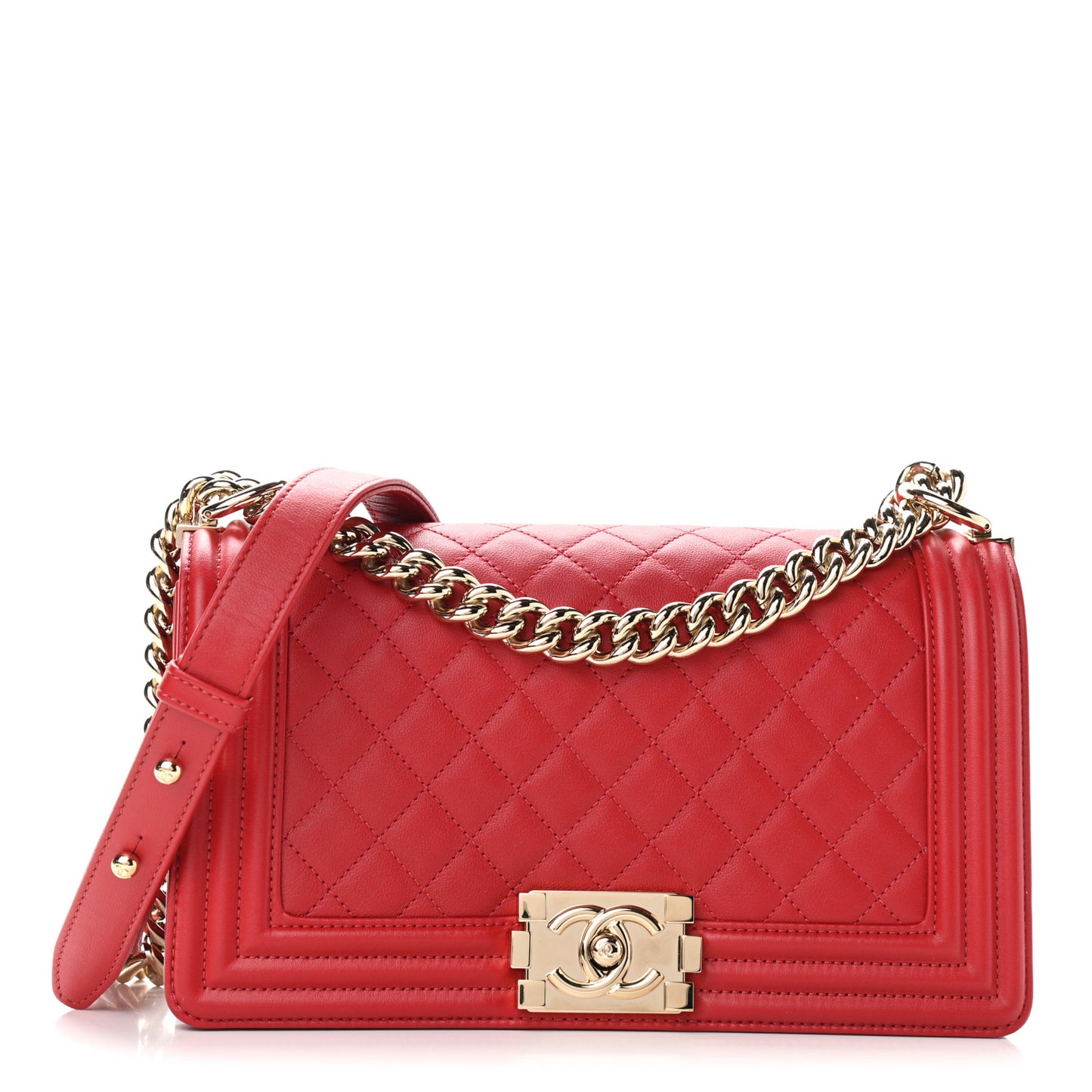 Lambskin Quilted Medium Boy Flap Red