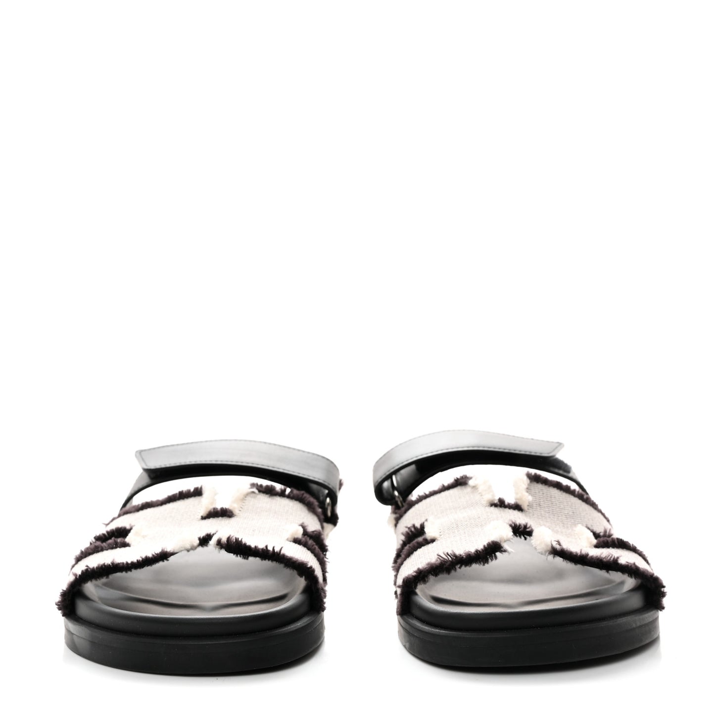 Techno Fringed H Canvas Caflskin Womens Chypre Sandals 39 Prunoir Black