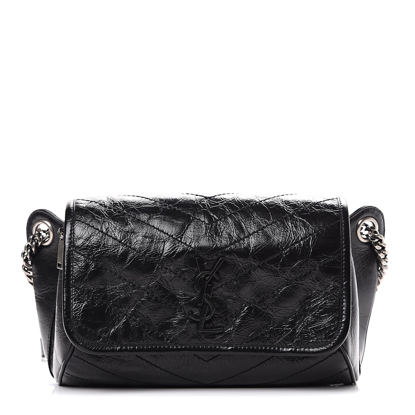 Crinkled Calfskin Matelasse Monogram Niki Body Bag Black
