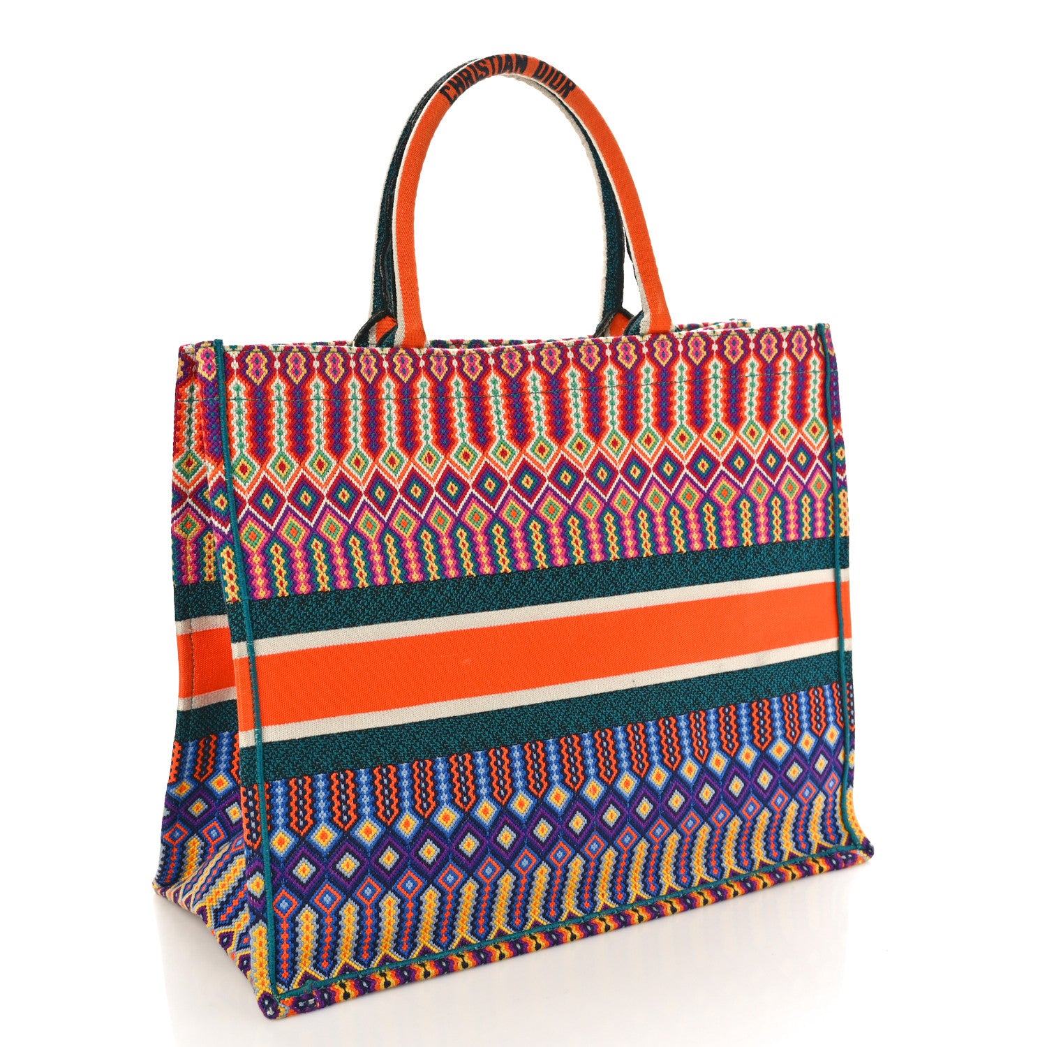 Christian Dior Canvas Embroidered Large Book Tote Orange Multicolor 3 of 12