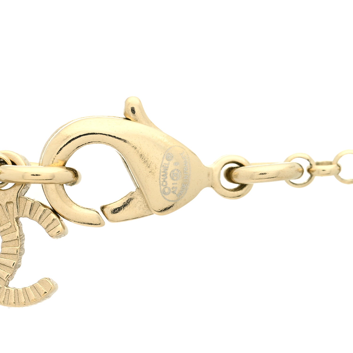 Chanel Resin Crystal CC Heart Necklace Pearly White Gold 5 of 5