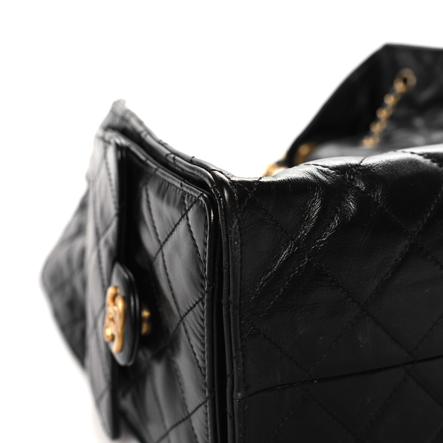 Shiny Crumpled Calfskin Quilted Medium Chanel 25 Handbag Black