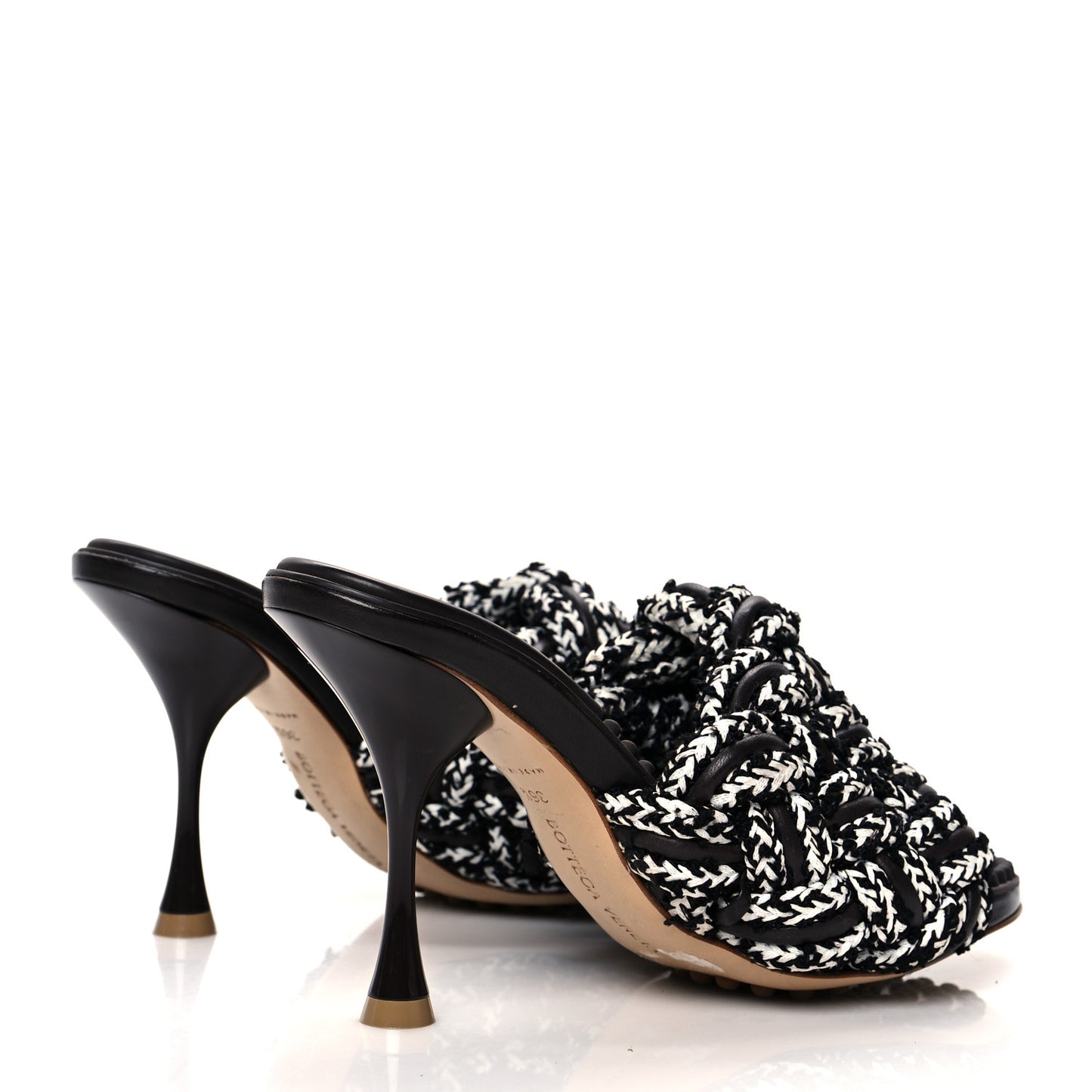 Lambskin Fabric Weave Intrecciato Dot Sandals 36.5 Black White