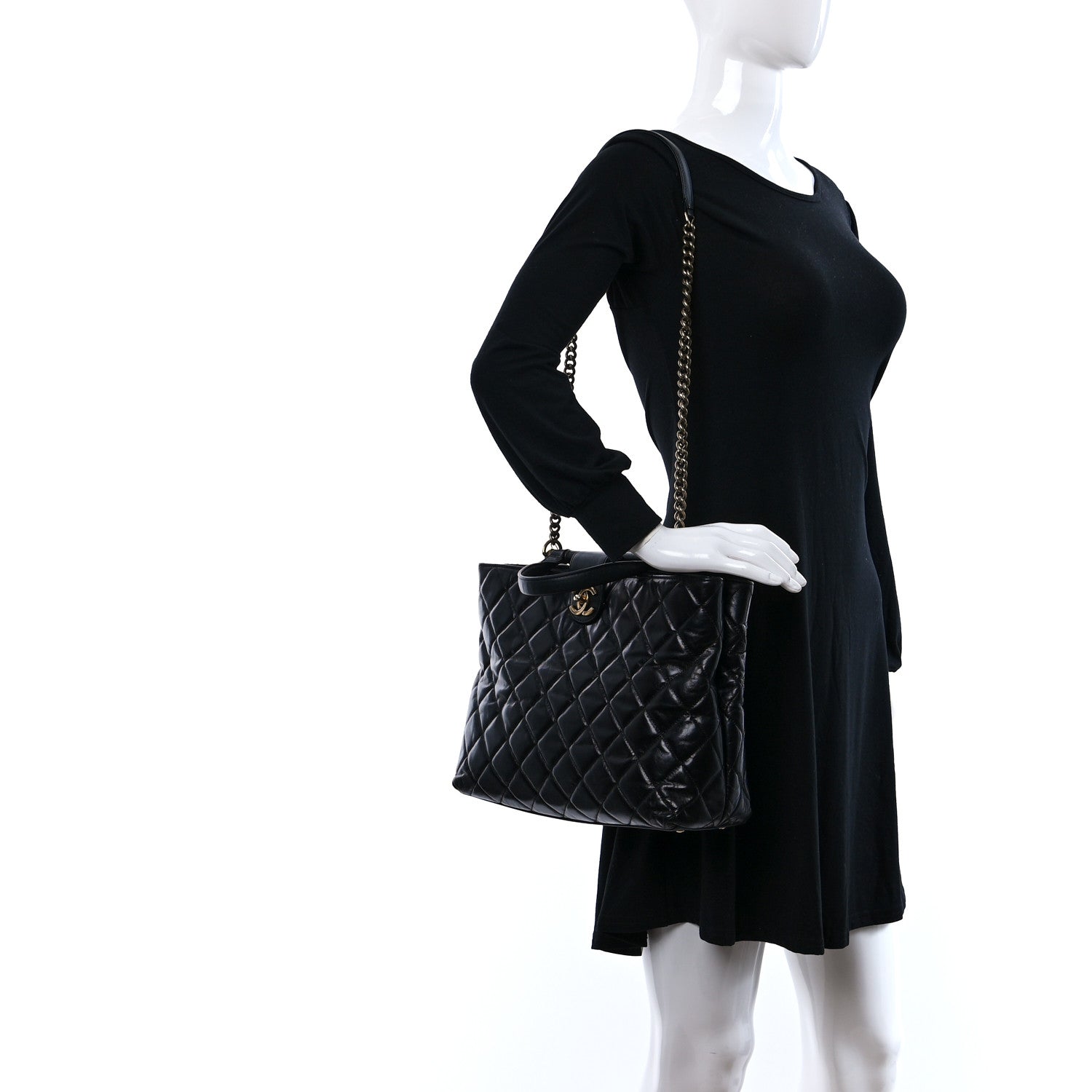 Chanel Glazed Calfskin Quilted Gold Bar Tote Black 2 of 10